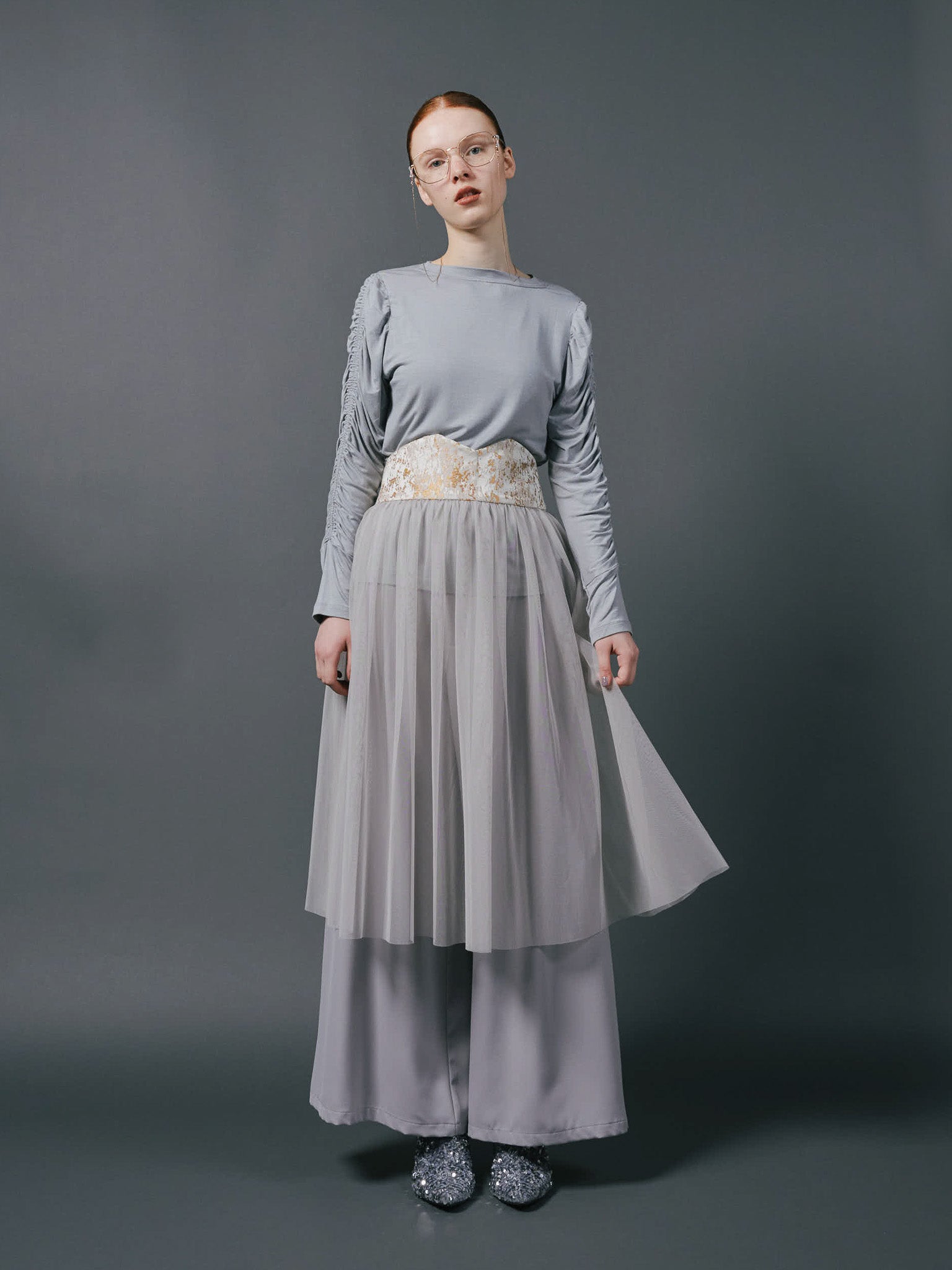 Jacquard × Tulle Skirt [603390] pink(20)