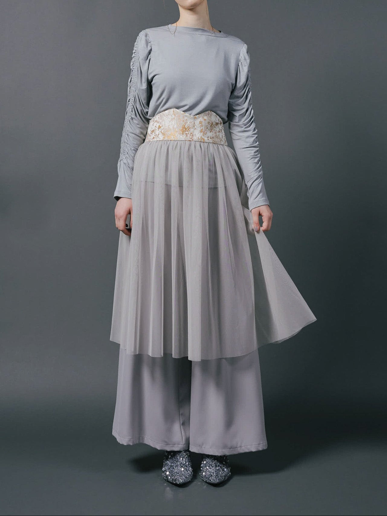 Jacquard × Tulle Skirt [603390] pink(20)