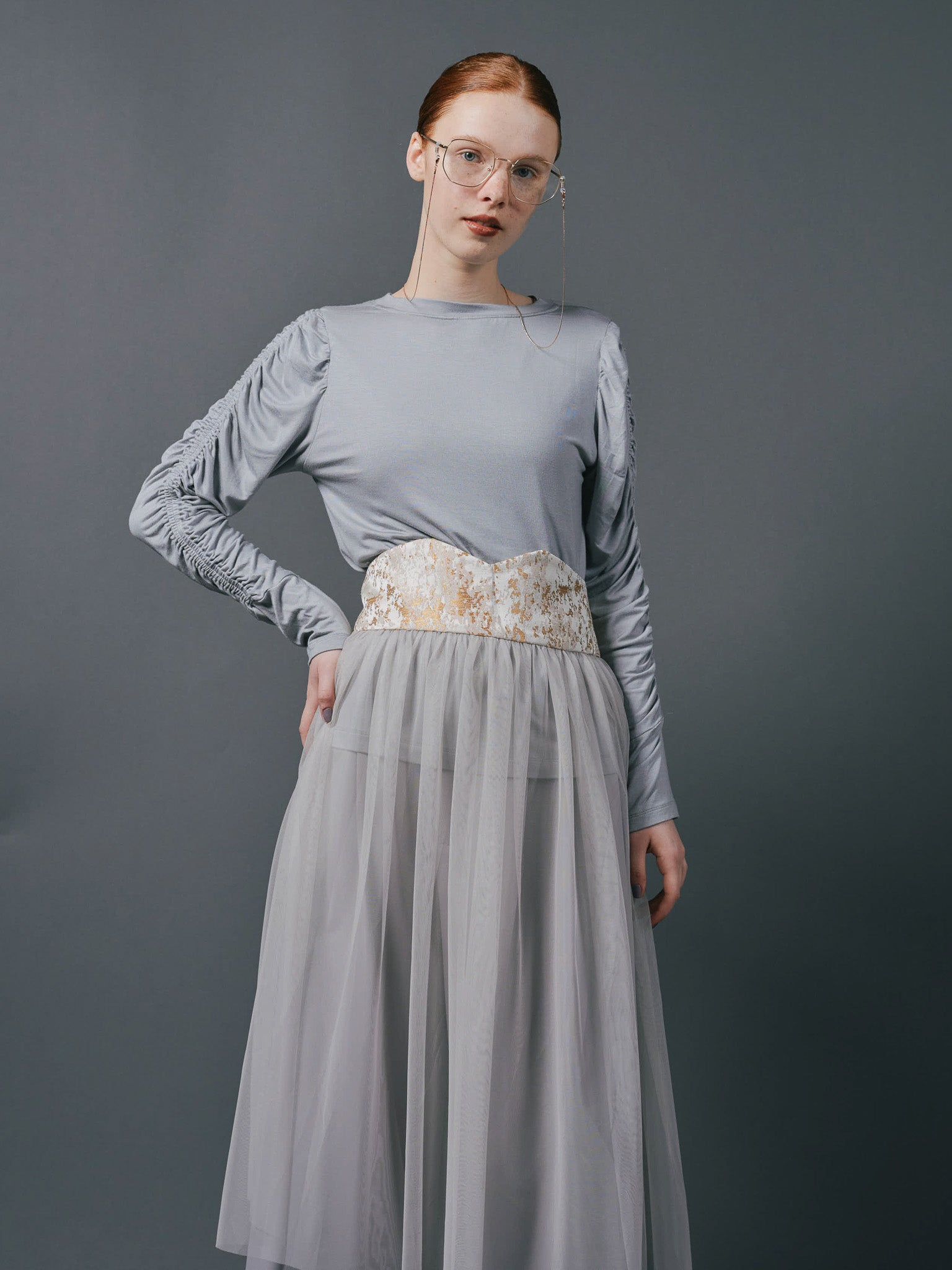 Jacquard × Tulle Skirt [603390] pink(20)