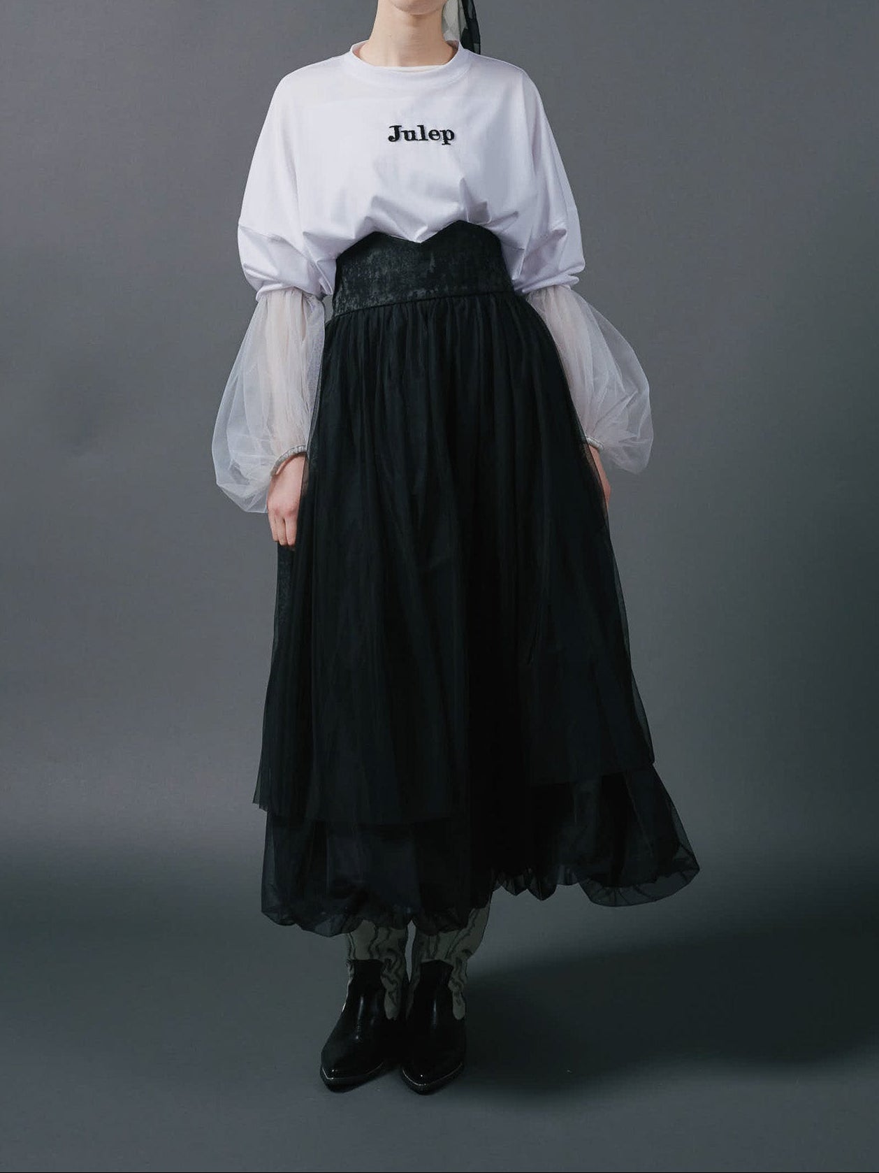 Jacquard × Tulle Skirt [603390] black(99)