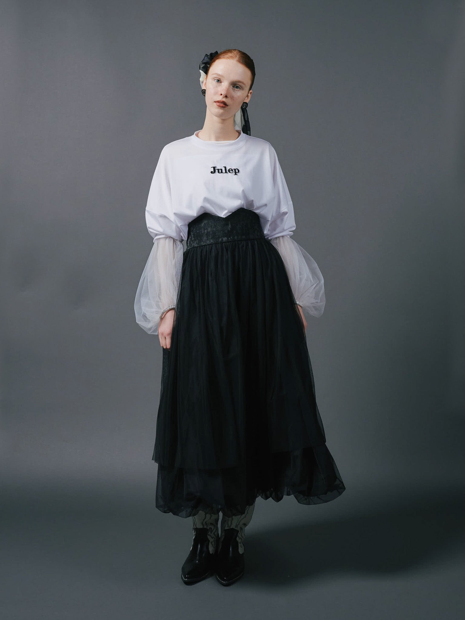 Jacquard × Tulle Skirt [603390] black(99)