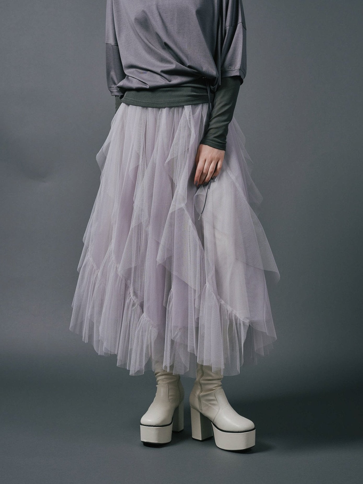 Tulle Frill Skirt [603346]greige(09)