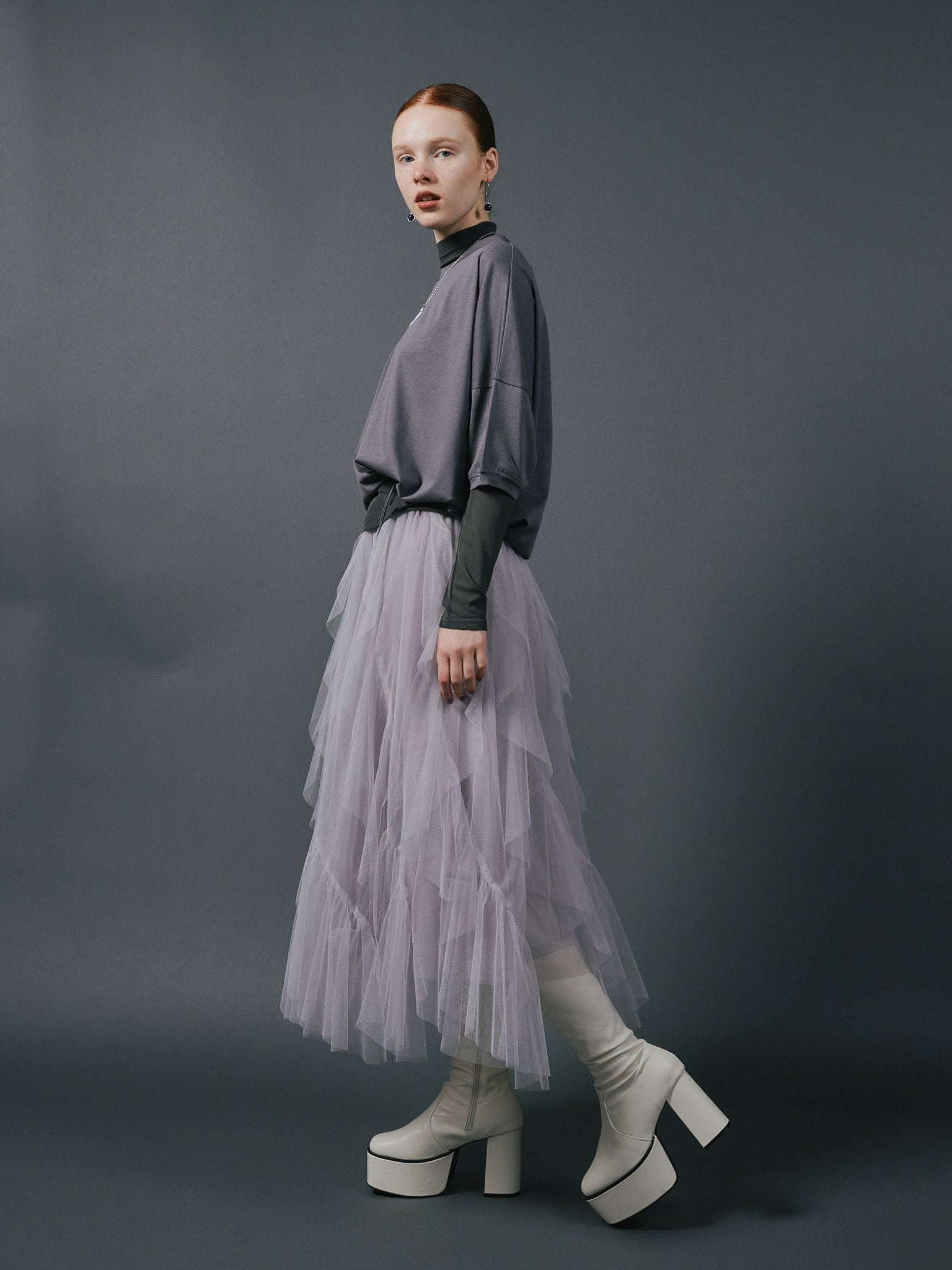 Tulle Frill Skirt [603346]greige(09)