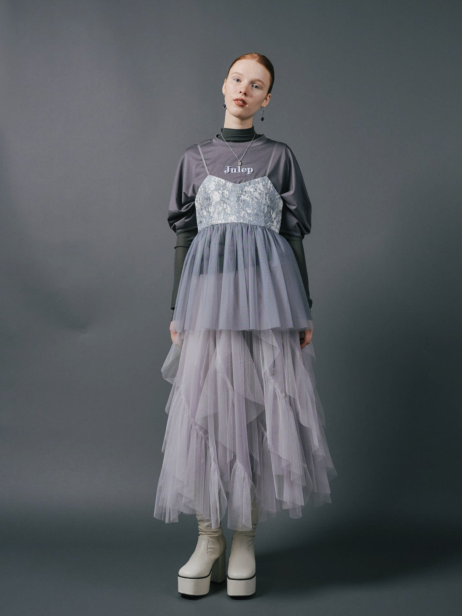 Tulle Frill Skirt [603346]greige(09)
