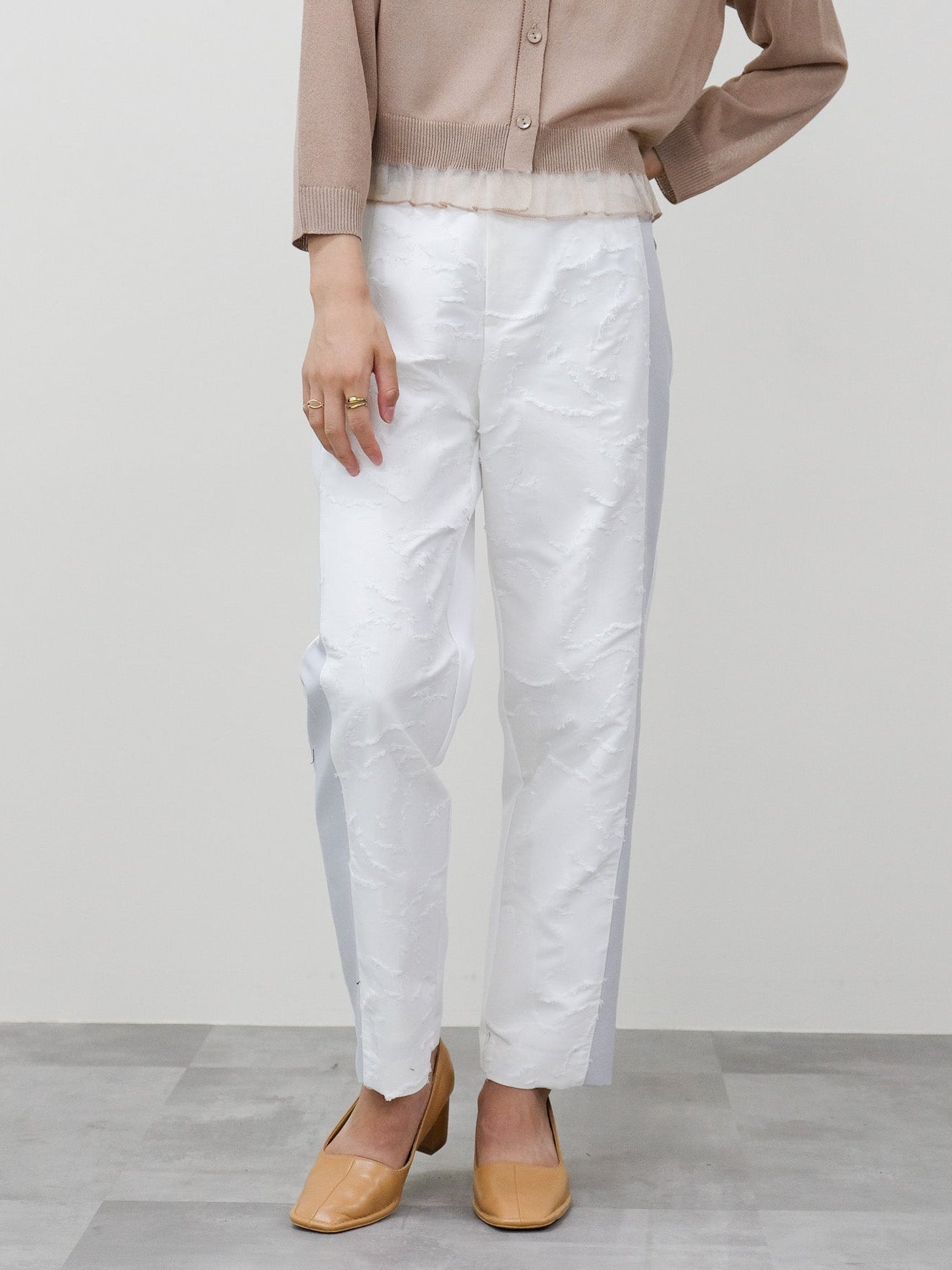 リーフジャガード配色パンツ [603308]off white