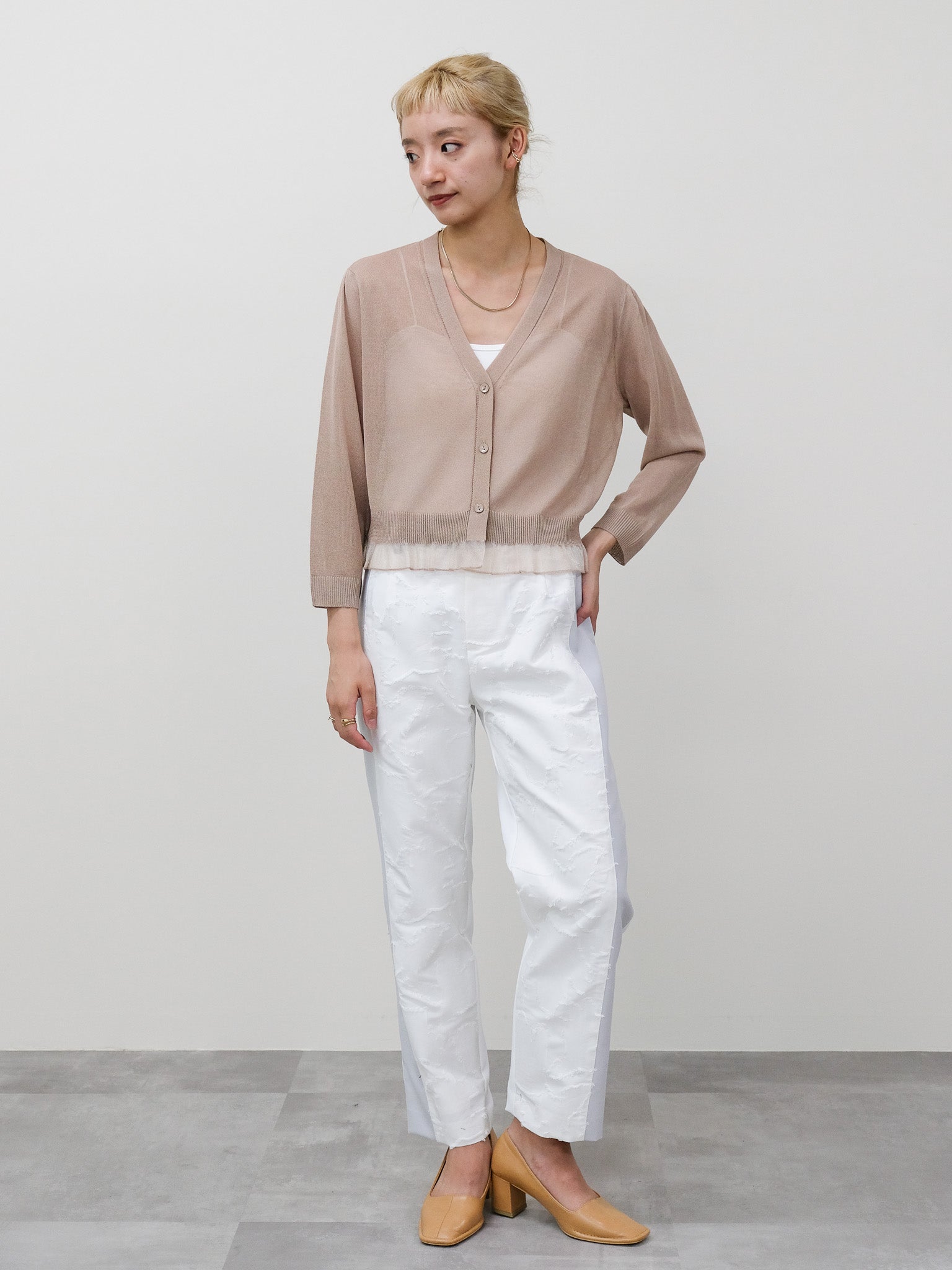 リーフジャガード配色パンツ [603308]off white