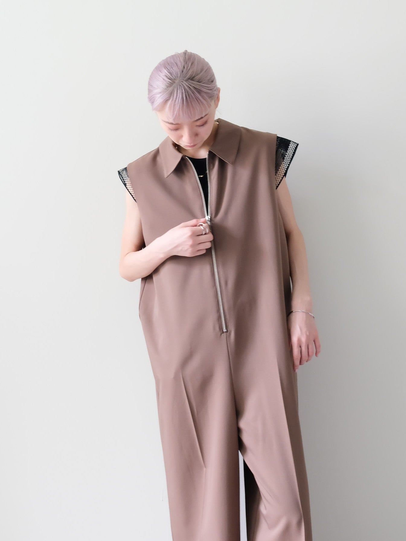 Front Zip All-in-one(フロントジップオールインワン)[601536]brown