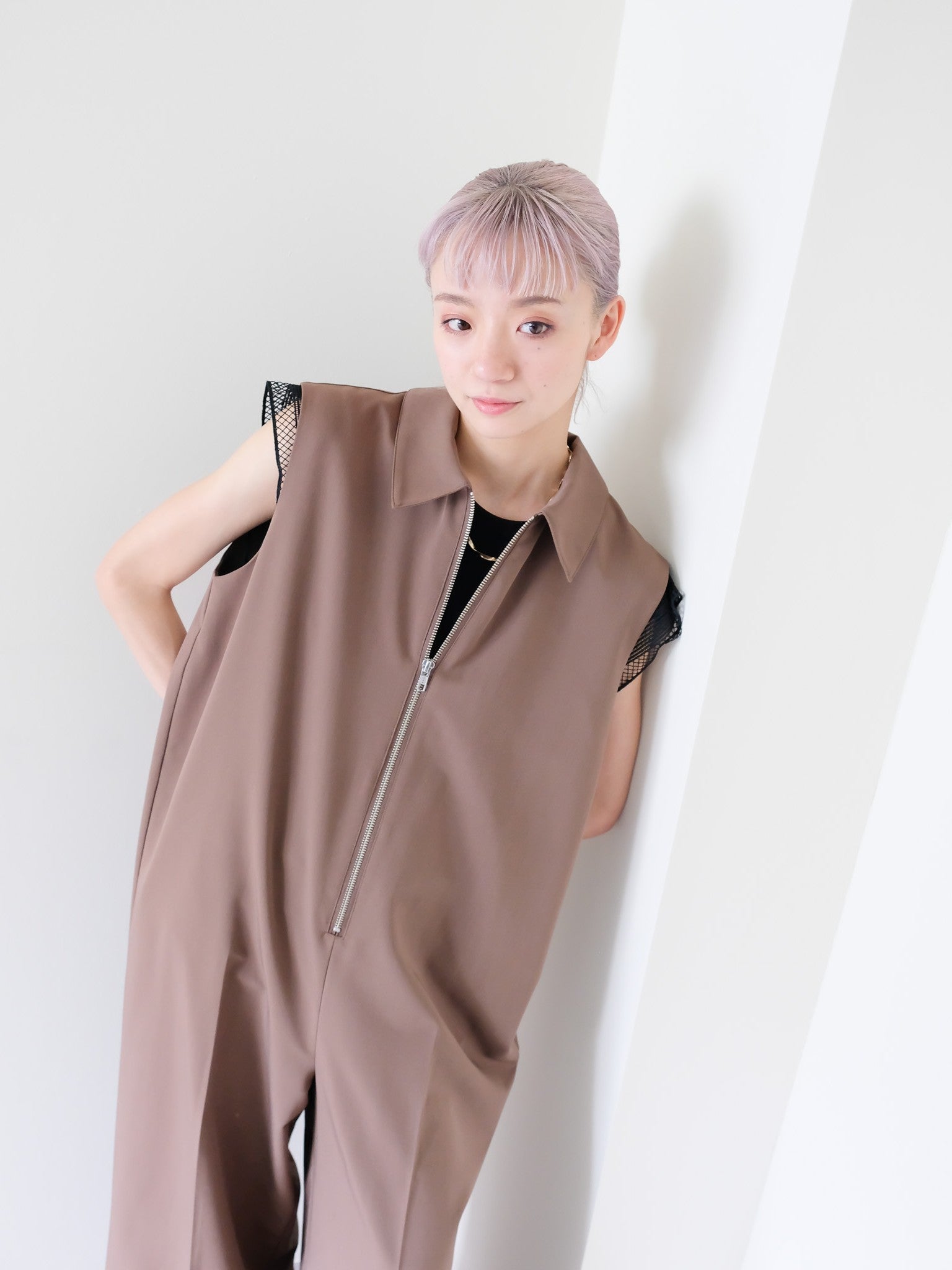 Front Zip All-in-one(フロントジップオールインワン)[601536]brown