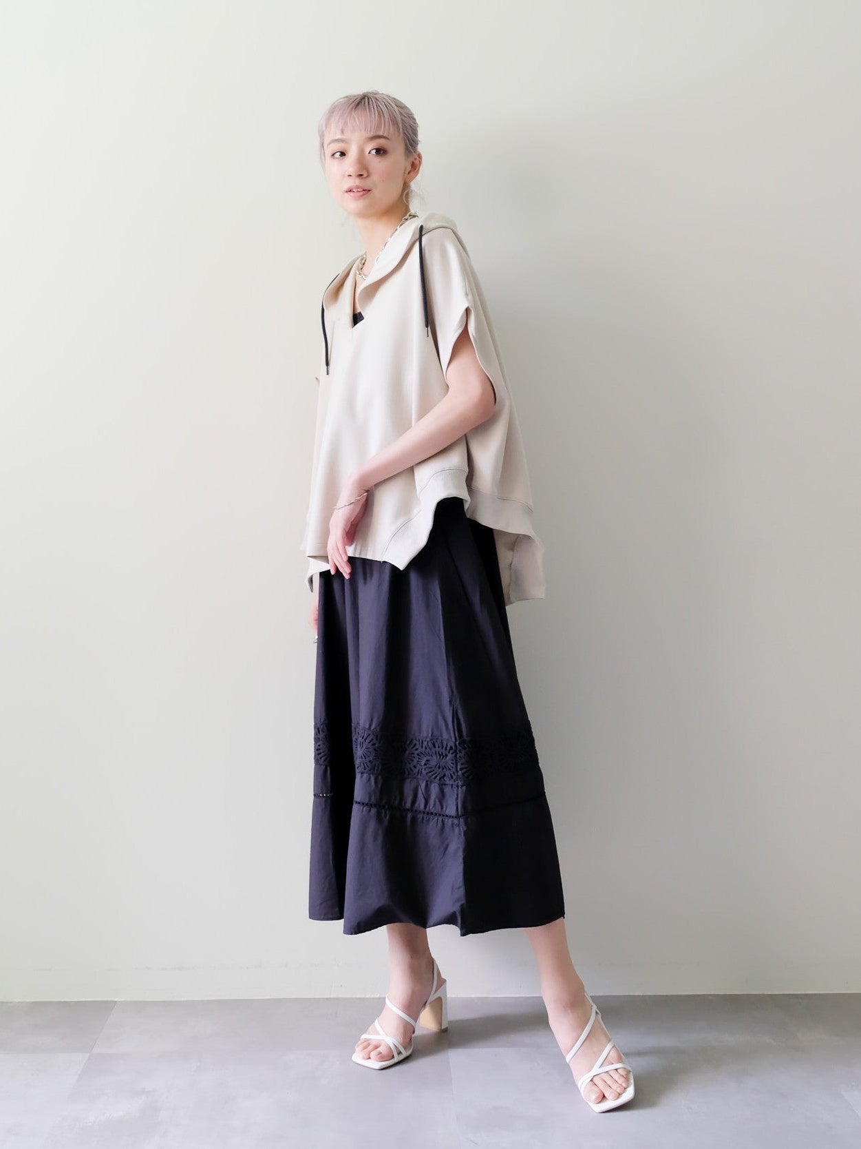 Lace Shirring Skirt(レースシャーリングスカート)[601554]black