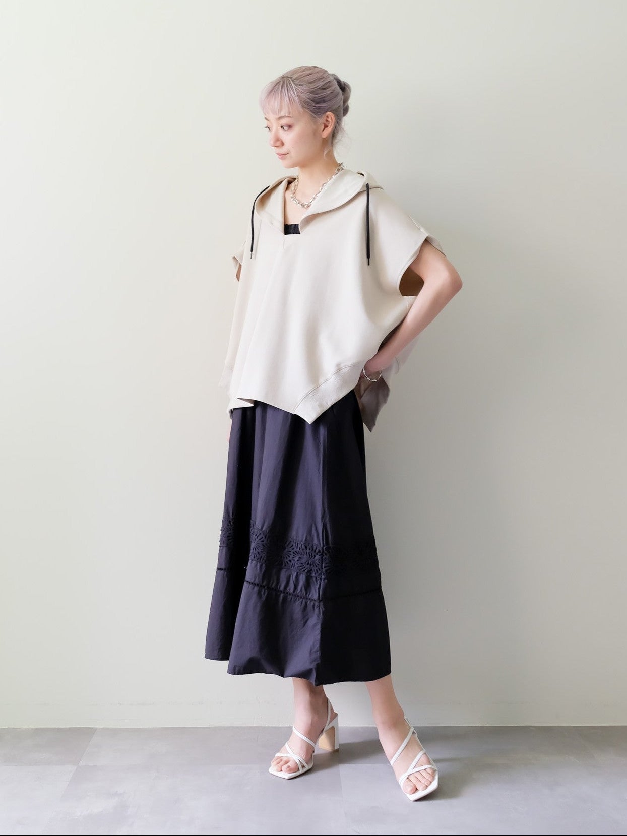 Lace Shirring Skirt(レースシャーリングスカート)[601554]black