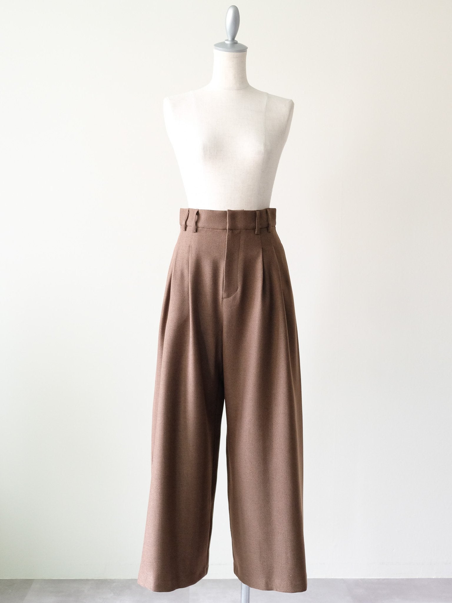 柄タックビックワイドパンツ [608320] brown