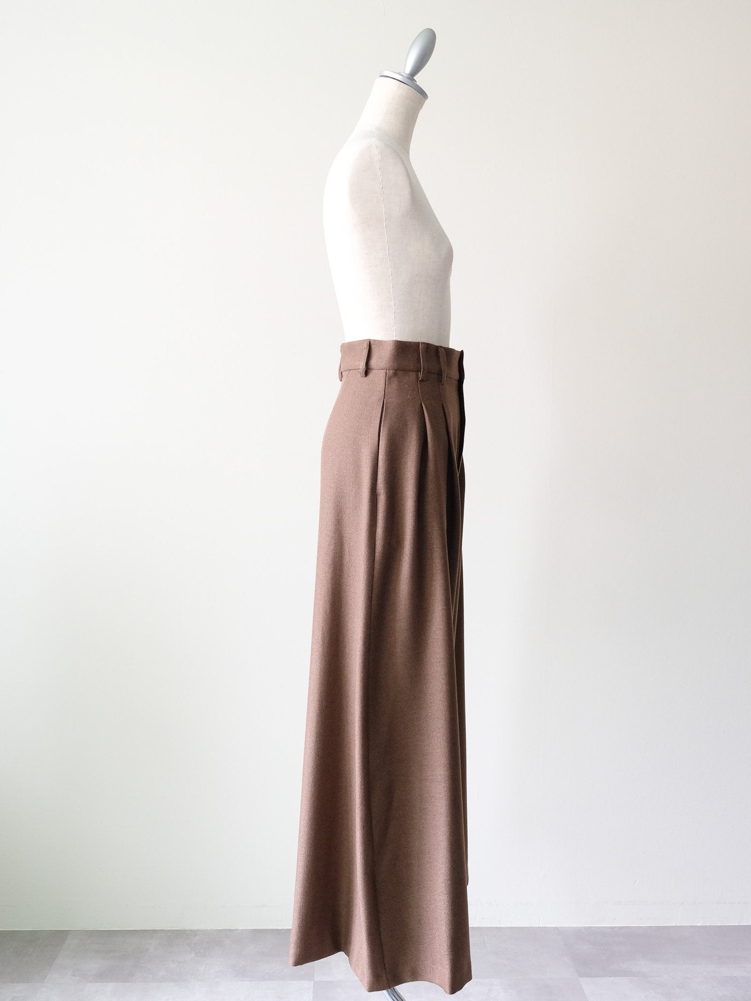 柄タックビックワイドパンツ [608320] brown