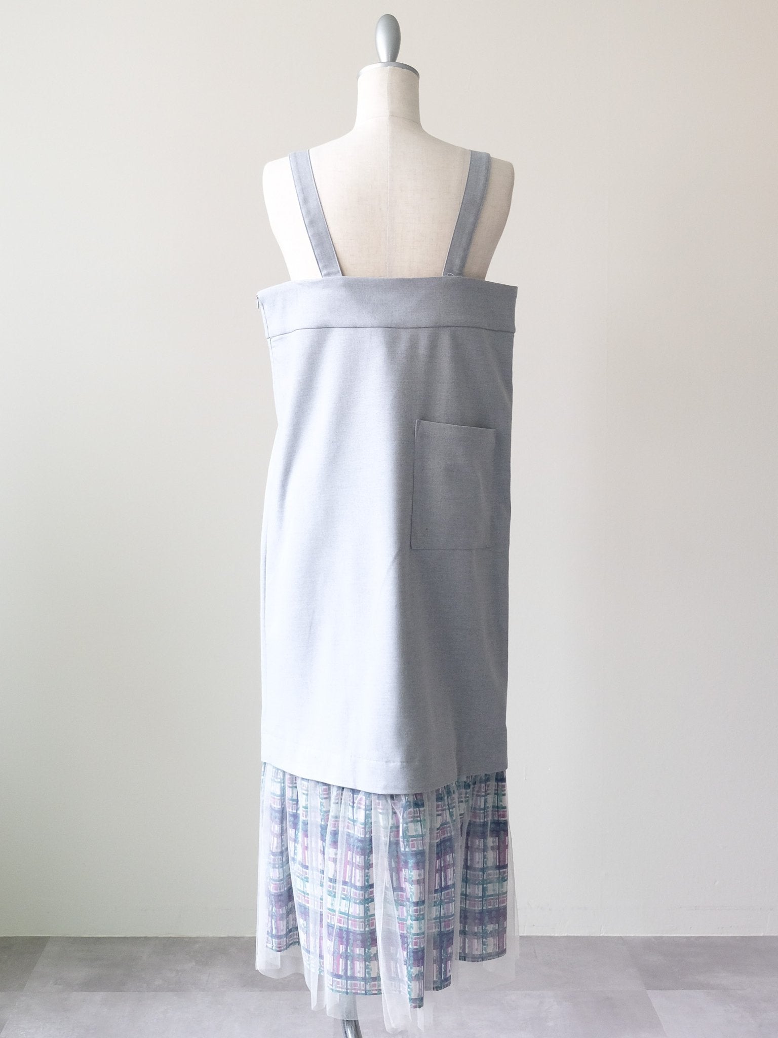 ヘムチェックサスペンダー付スカート [603341] grey
