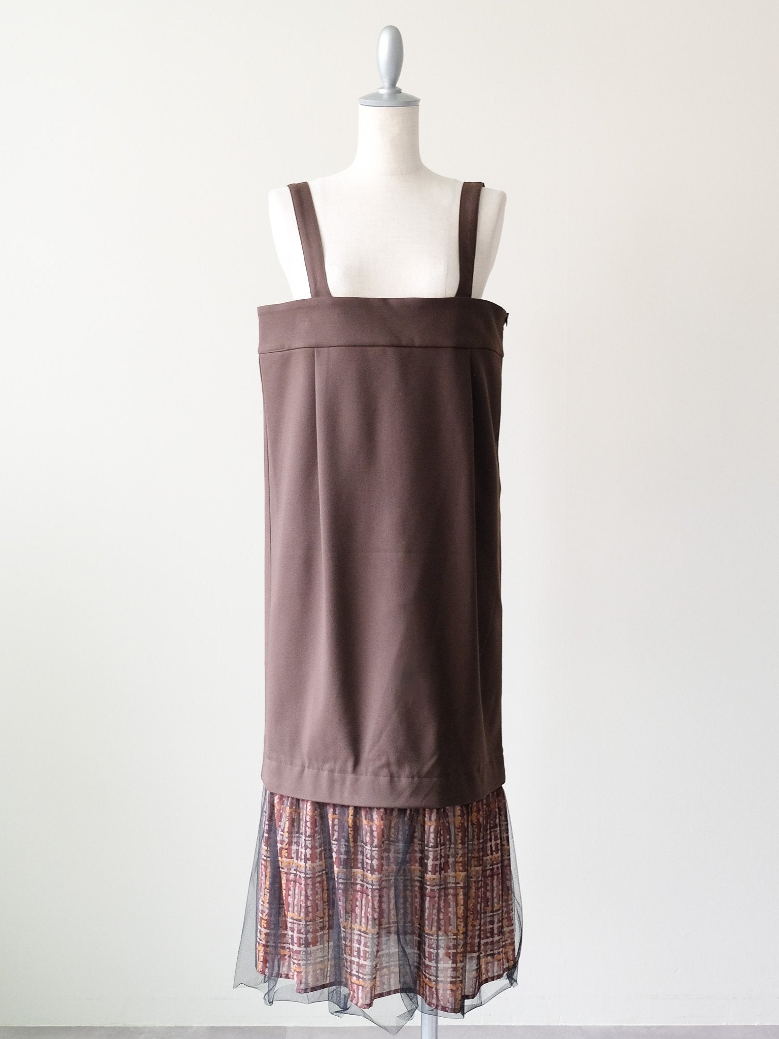 ヘムチェックサスペンダー付スカート [603341] brown