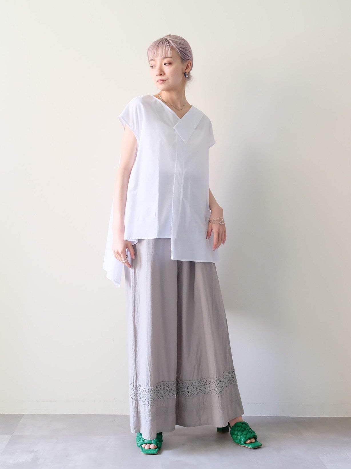 Lace Shirring Pants(レースシャーリングパンツ)[601553]khaki
