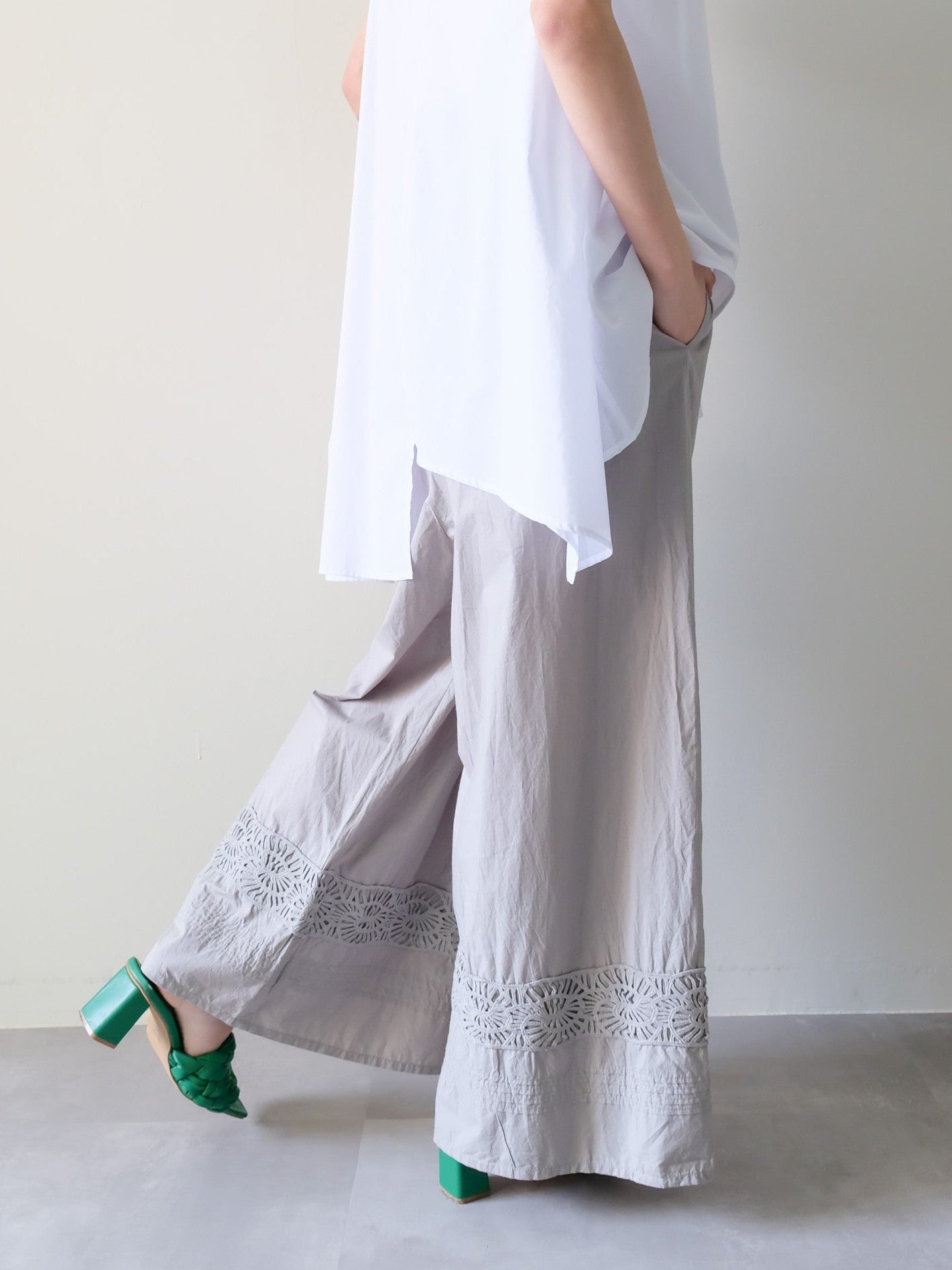 Lace Shirring Pants(レースシャーリングパンツ)[601553]khaki