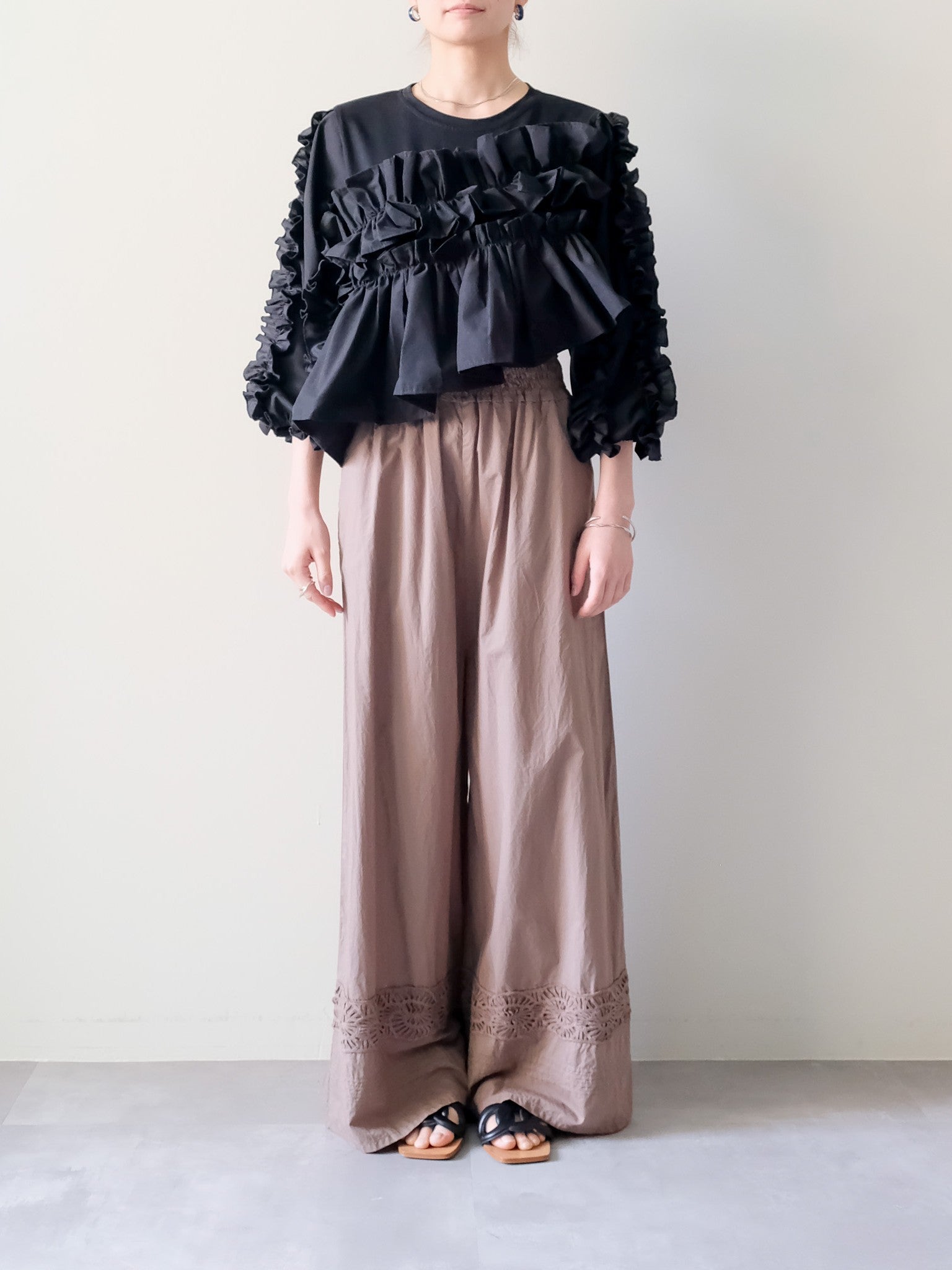 Lace Shirring Pants(レースシャーリングパンツ)[601553]brown