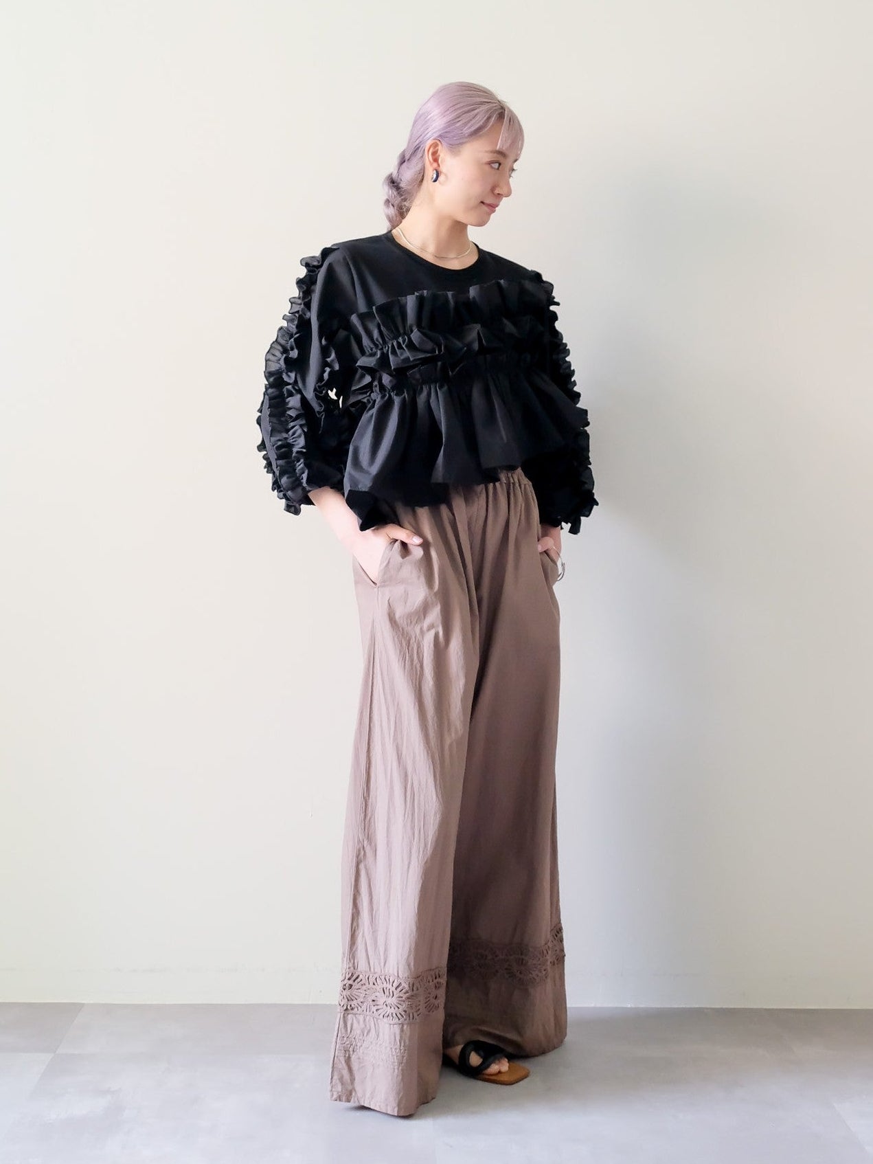 Lace Shirring Pants(レースシャーリングパンツ)[601553]brown