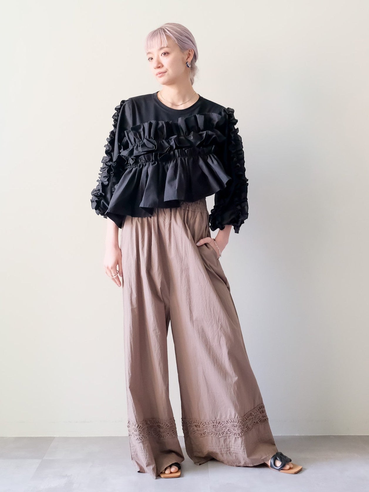 Lace Shirring Pants(レースシャーリングパンツ)[601553]brown