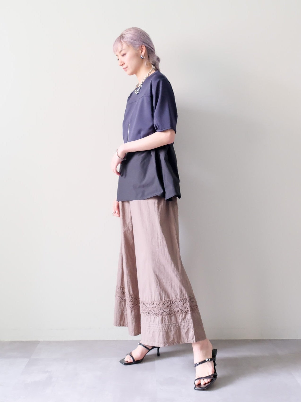 Lace Shirring Pants(レースシャーリングパンツ)[601553]brown