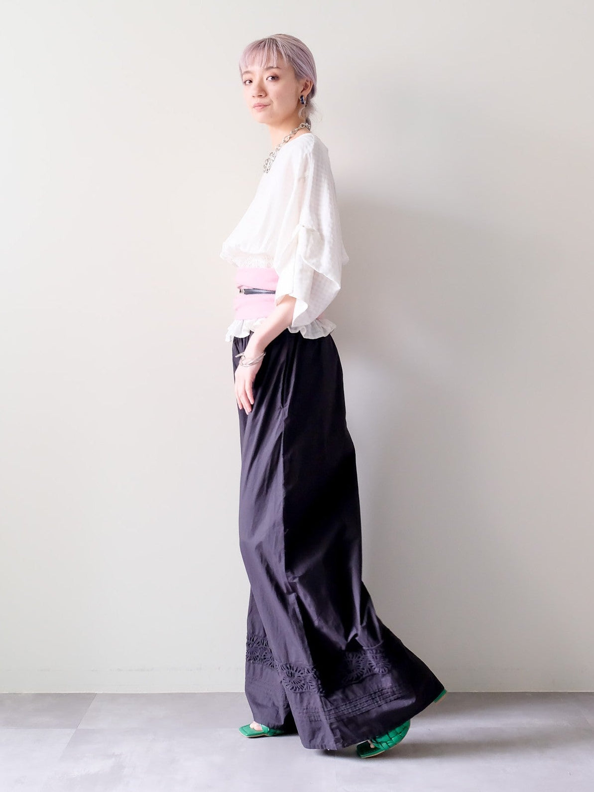 Lace Shirring Pants(レースシャーリングパンツ)[601553]black