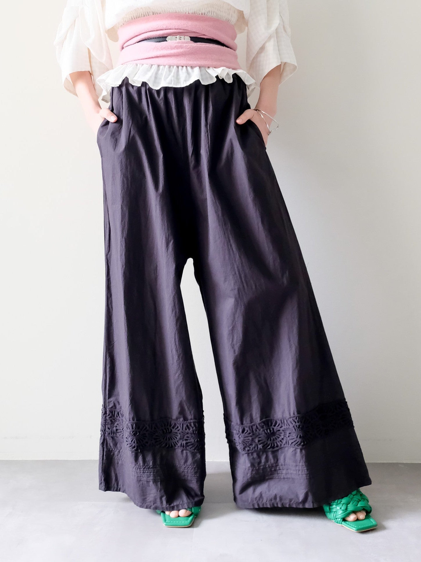 Lace Shirring Pants(レースシャーリングパンツ)[601553]black