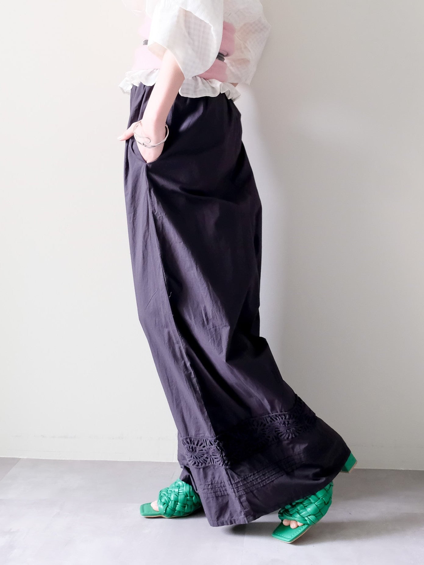 Lace Shirring Pants(レースシャーリングパンツ)[601553]black