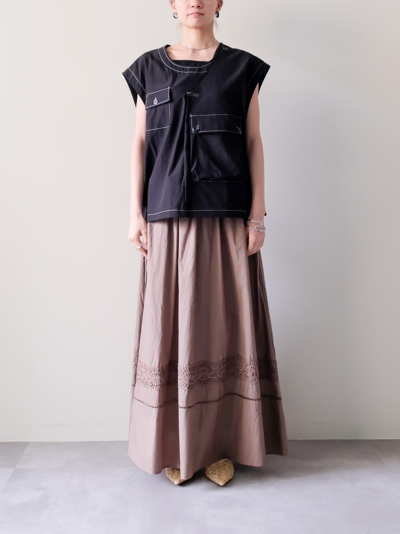Lace Shirring Skirt(レースシャーリングスカート)[601554]brown