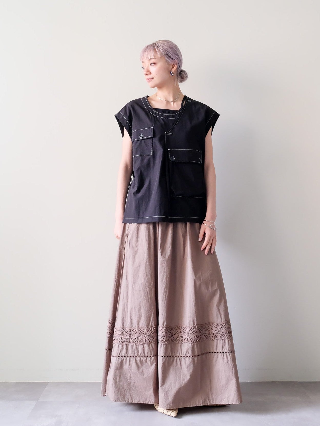 Lace Shirring Skirt(レースシャーリングスカート)[601554]brown