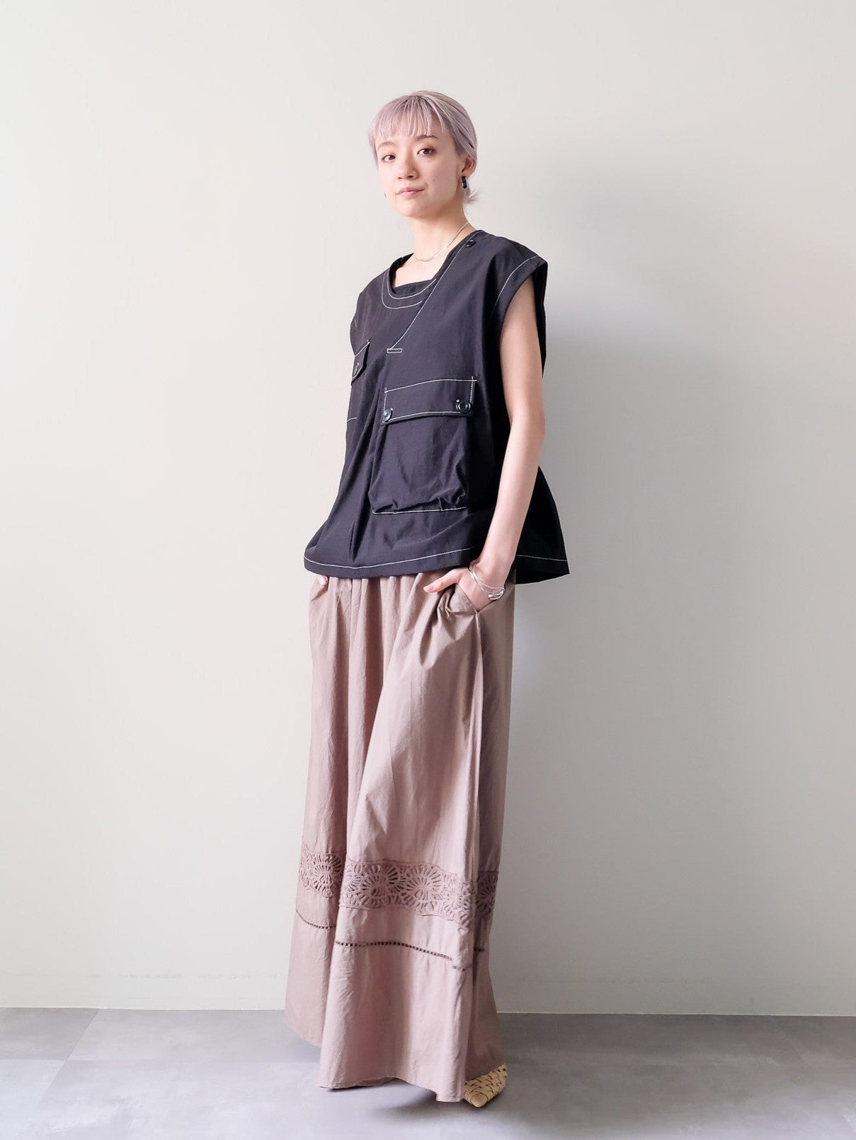 Lace Shirring Skirt(レースシャーリングスカート)[601554]brown