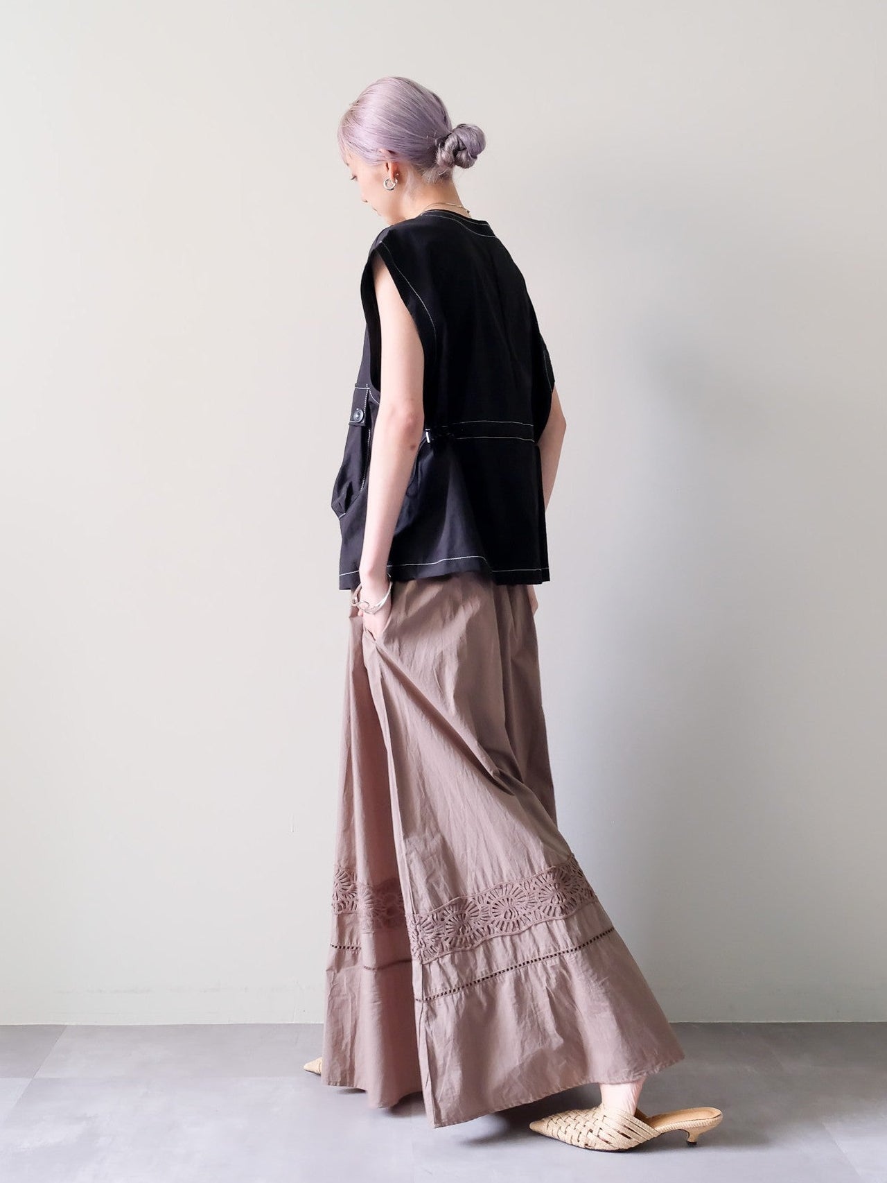 Lace Shirring Skirt(レースシャーリングスカート)[601554]brown