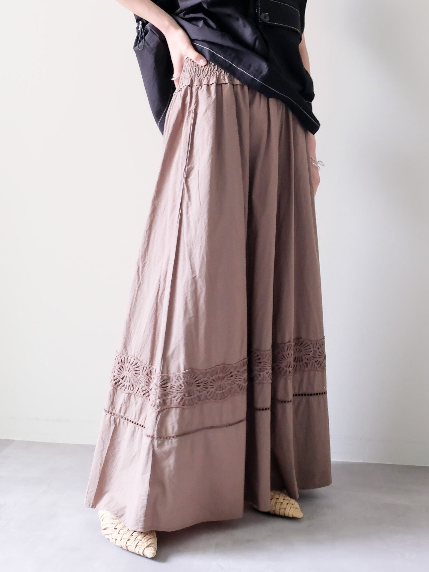 Lace Shirring Skirt(レースシャーリングスカート)[601554]brown