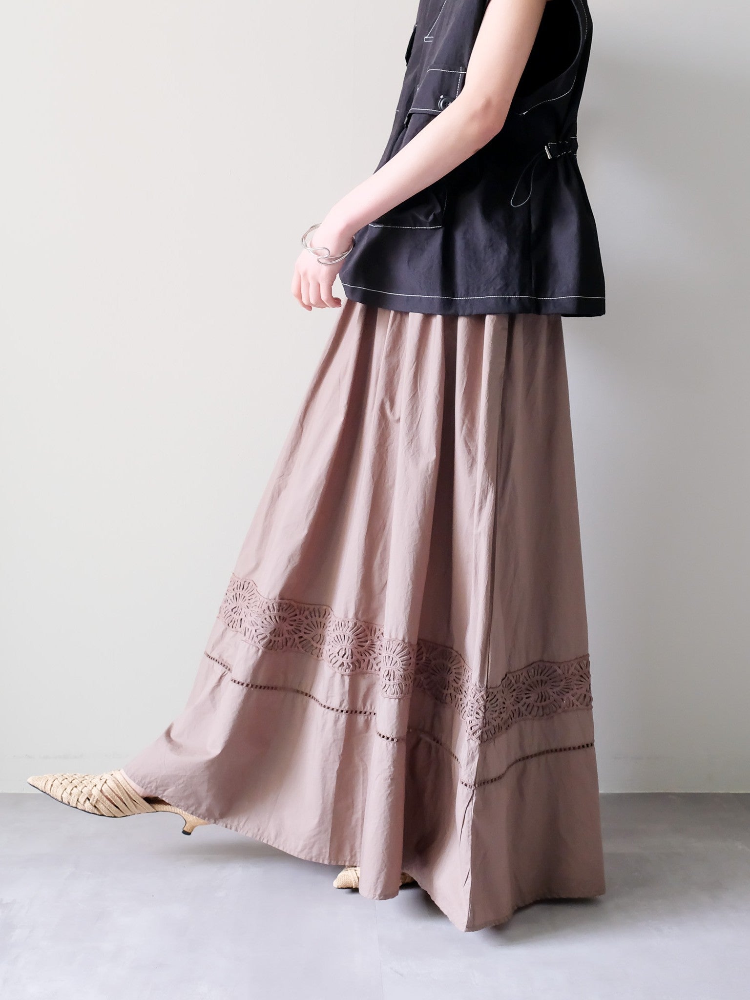 Lace Shirring Skirt(レースシャーリングスカート)[601554]brown