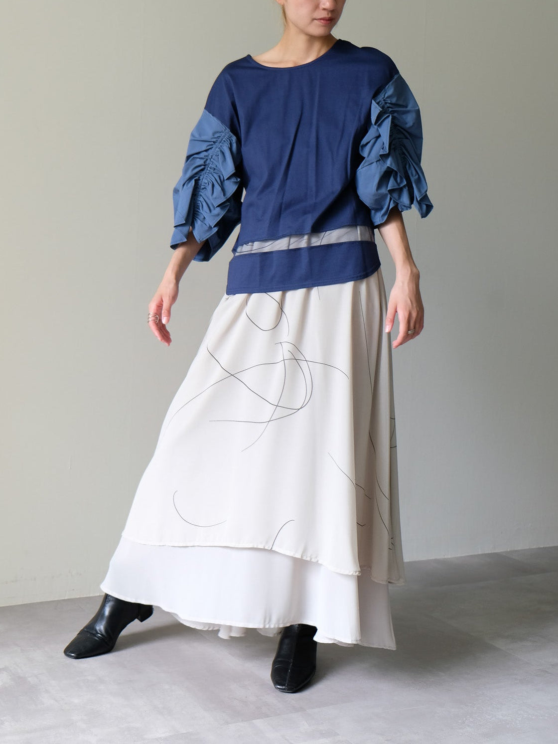 ラインプリントスカート[601476]light khaki