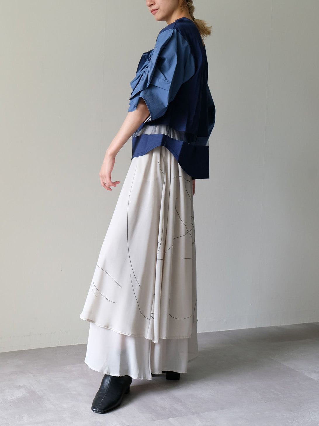 ラインプリントスカート[601476]light khaki