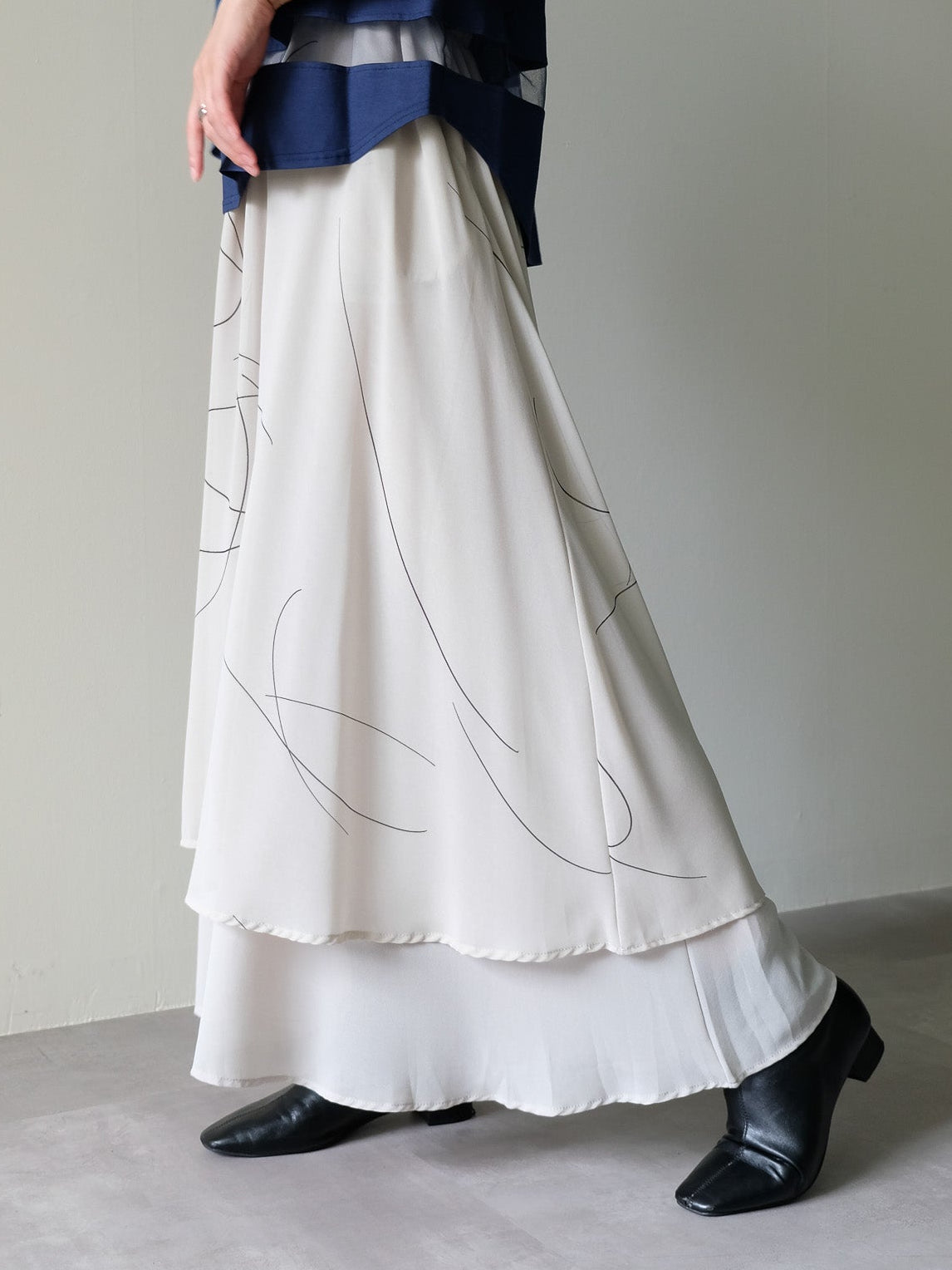 ラインプリントスカート[601476]light khaki