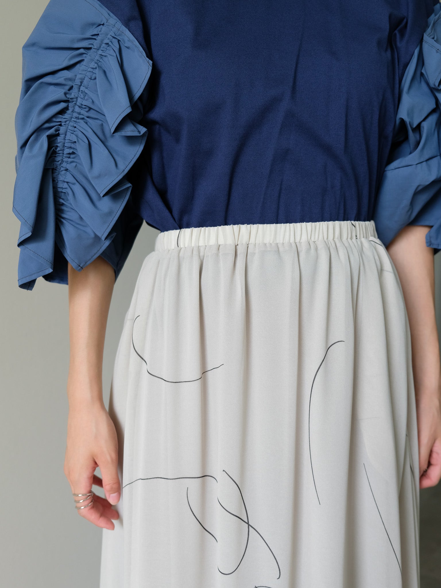 ラインプリントスカート[601476]light khaki
