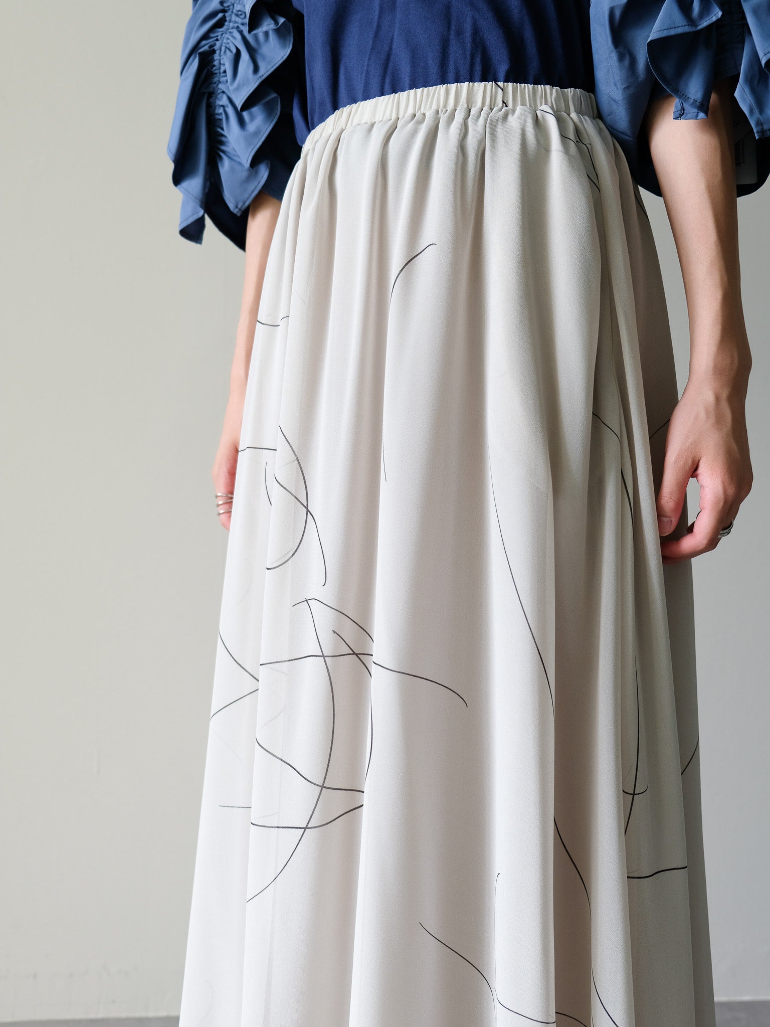 ラインプリントスカート[601476]light khaki
