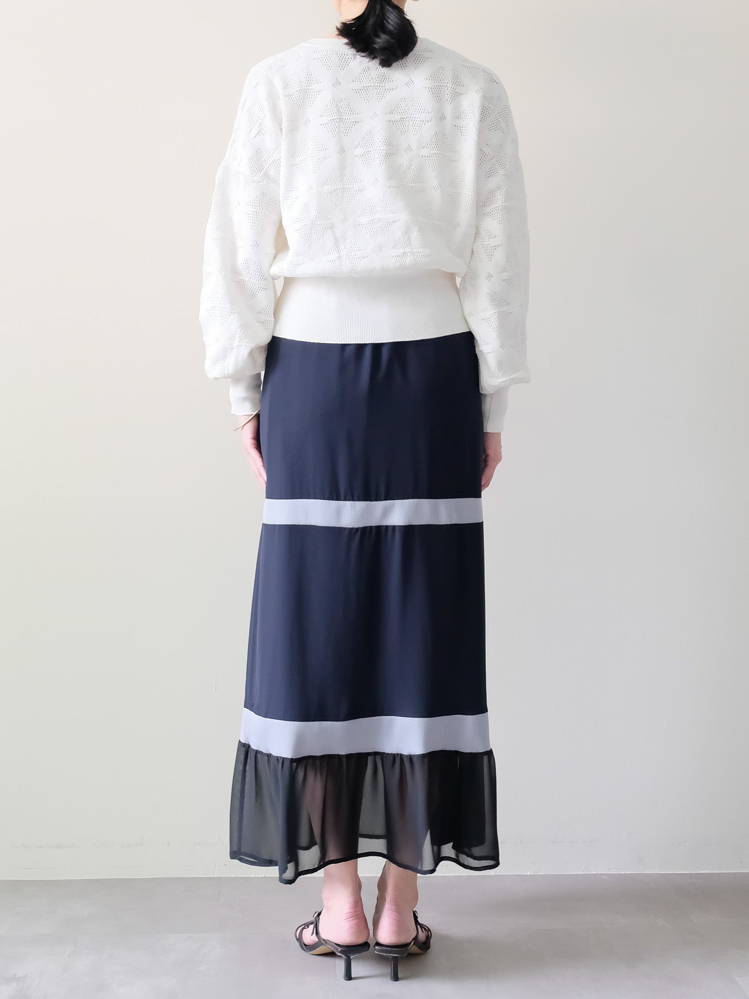配色リブ切替シフォンスカート [601453] dark navy