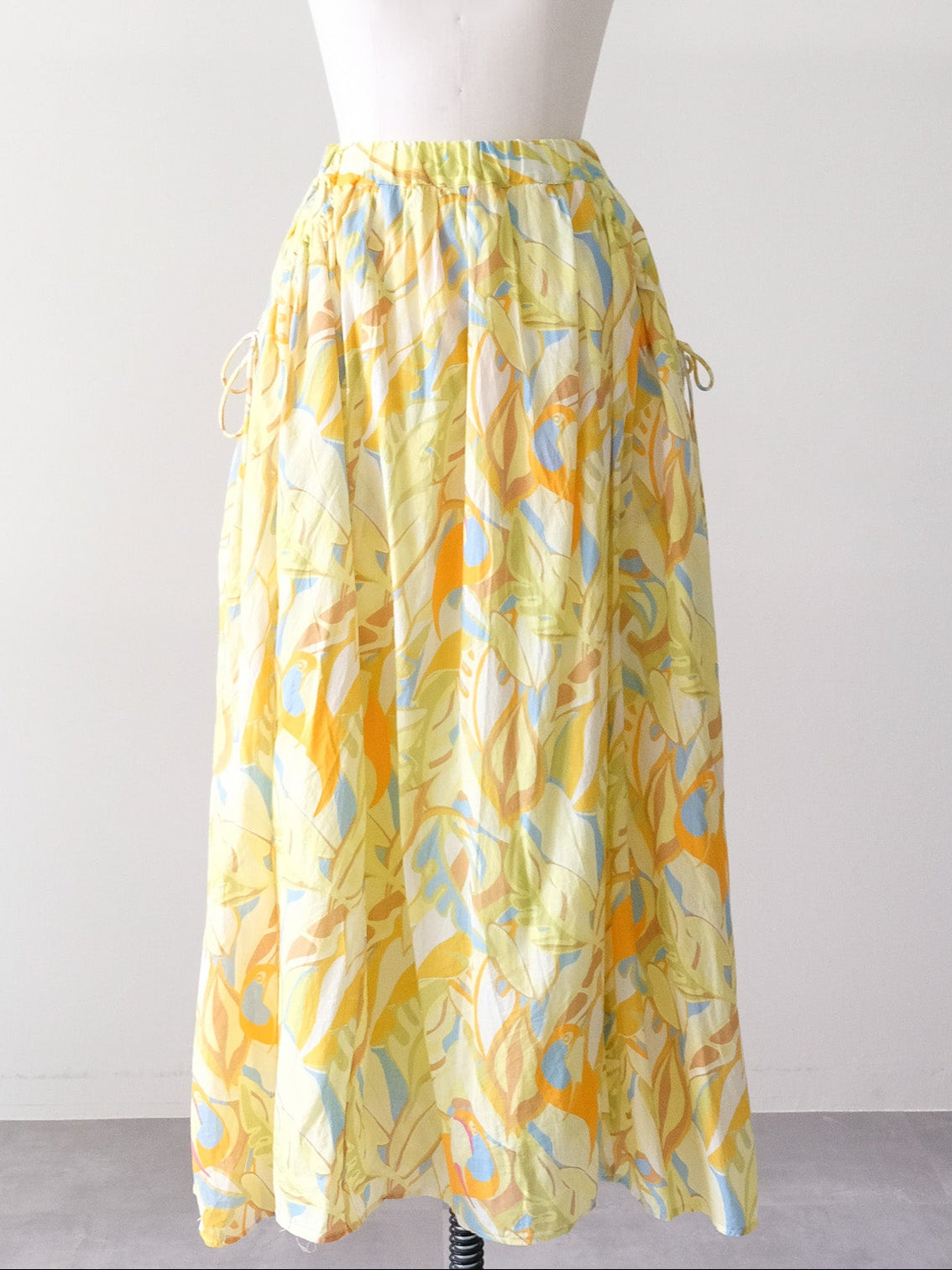 Botanical Bird Side-Tie Maxi Skirt(ボタニカルバードサイドリボンマキシスカート)[601567]yellow