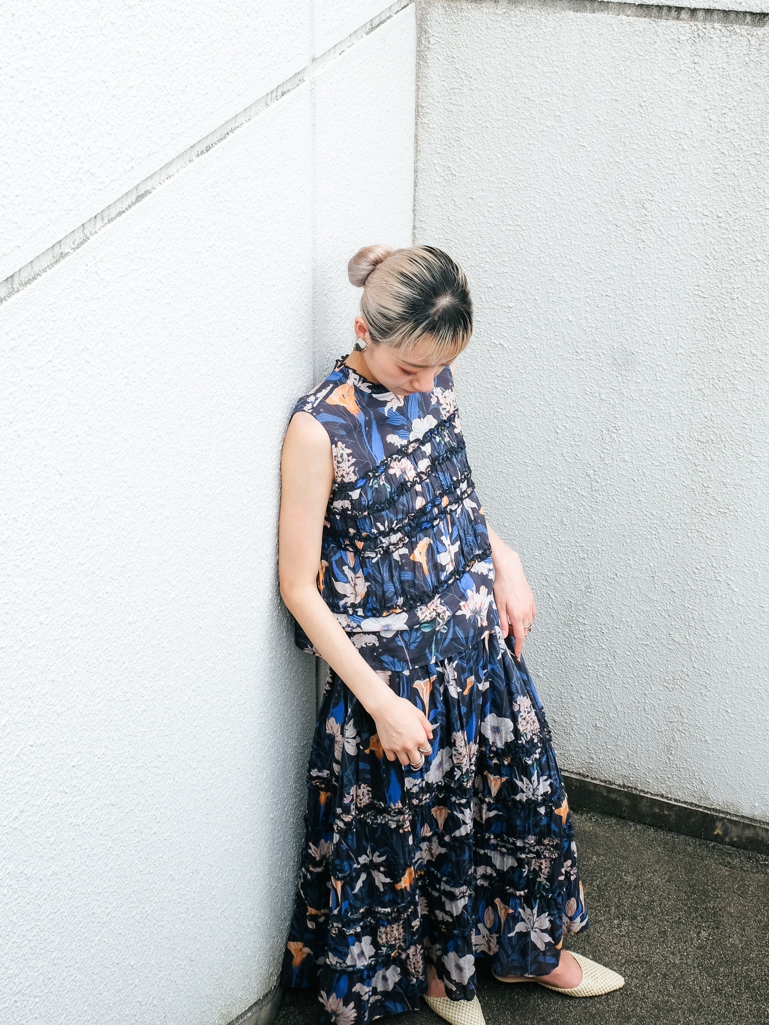 Lily Print Tiered Skirt(リリープリントティアードスカート)[601565]charcoal