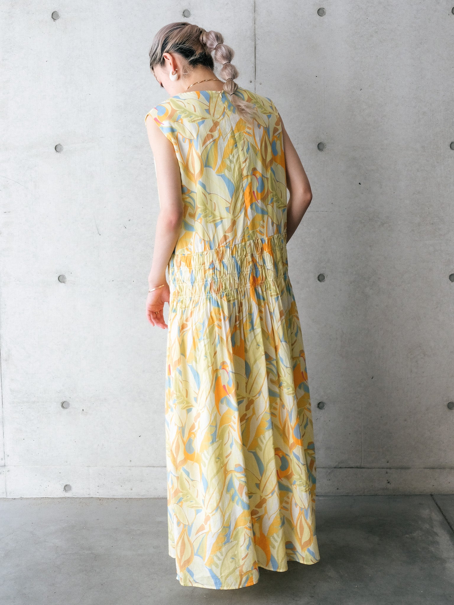 Botanical Bird Shirring Dress(ボタニカルバードシャーリングワンピース)[601568]yellow