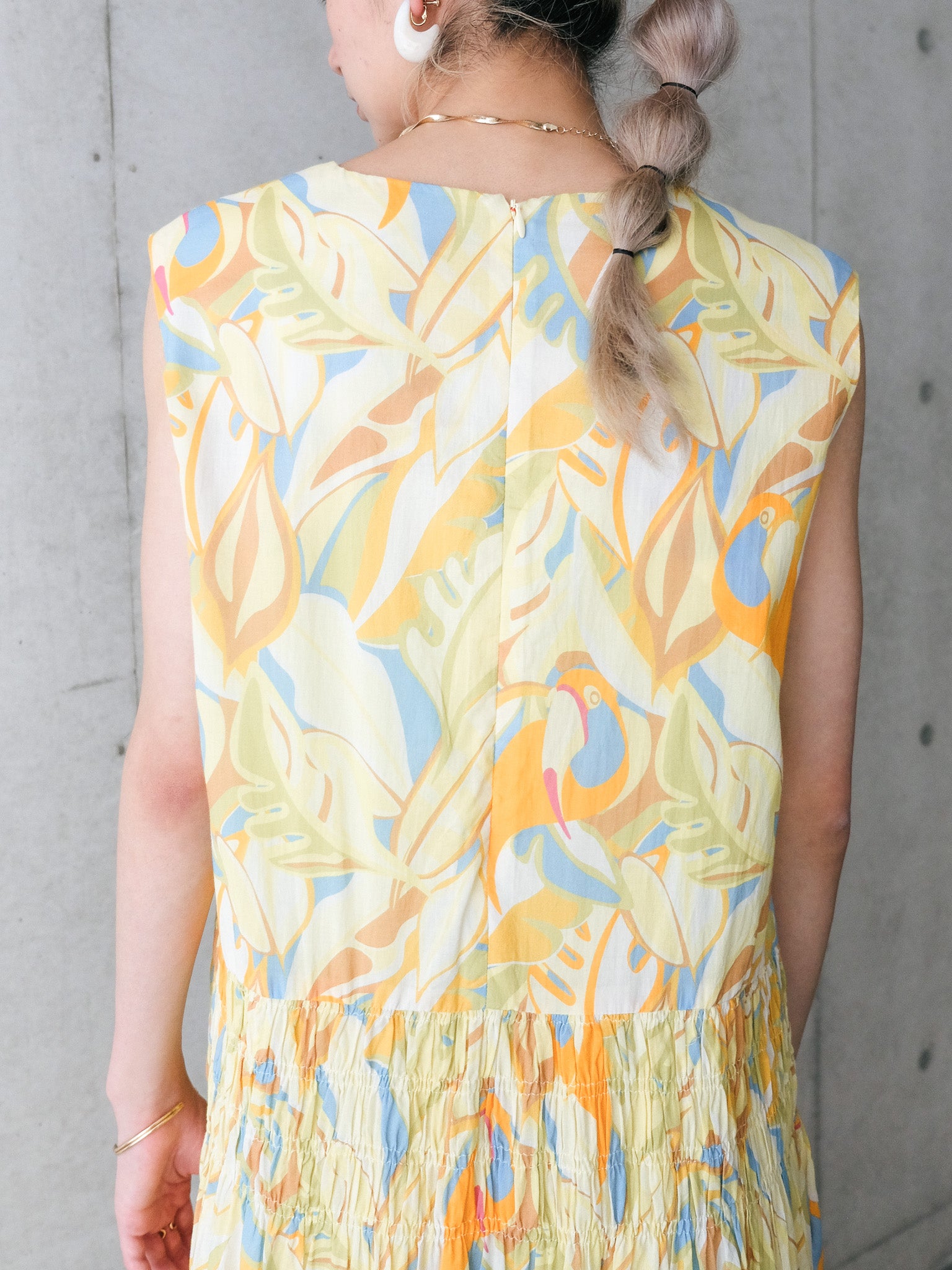 Botanical Bird Shirring Dress(ボタニカルバードシャーリングワンピース)[601568]yellow