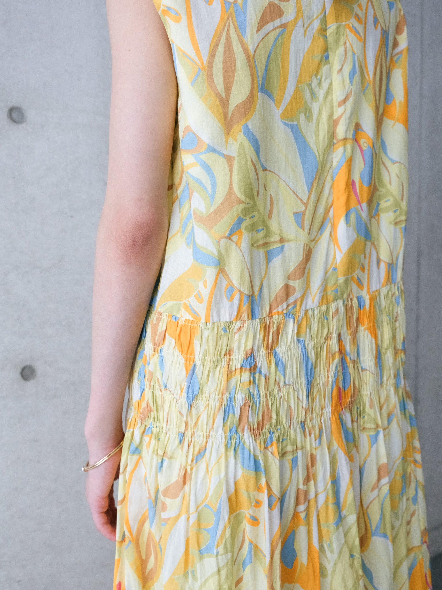 Botanical Bird Shirring Dress(ボタニカルバードシャーリングワンピース)[601568]yellow