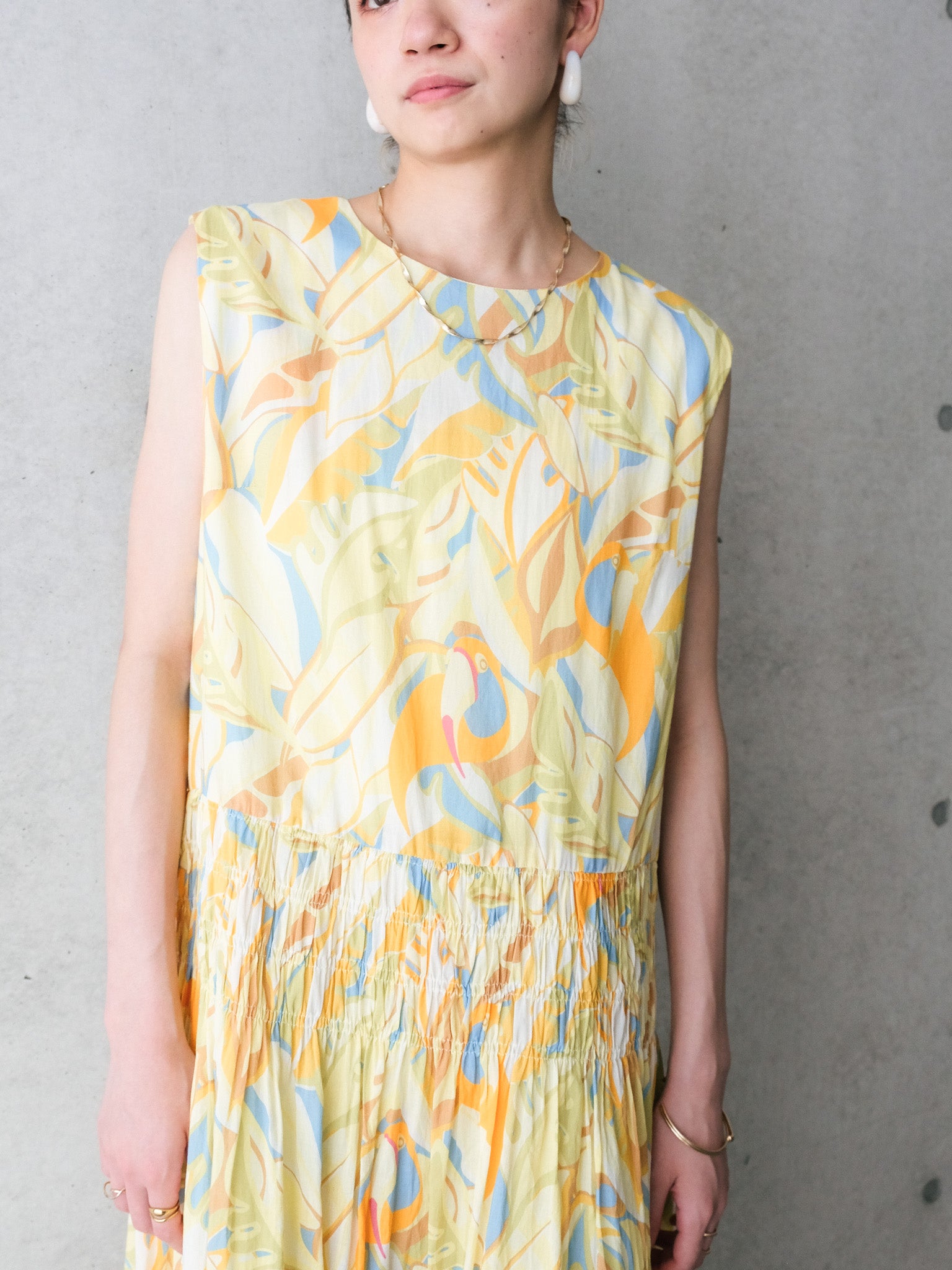 Botanical Bird Shirring Dress(ボタニカルバードシャーリングワンピース)[601568]yellow