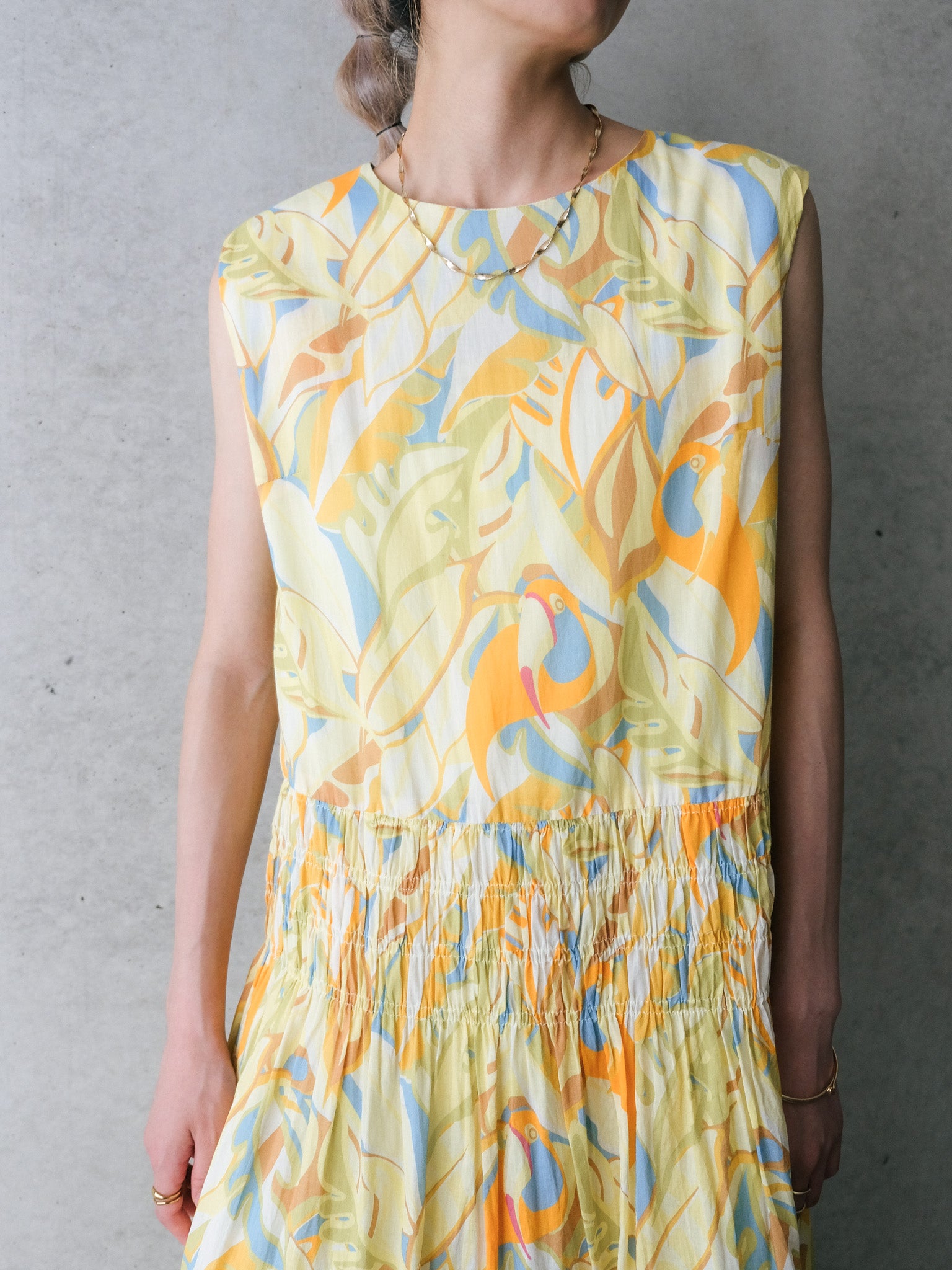 Botanical Bird Shirring Dress(ボタニカルバードシャーリングワンピース)[601568]yellow