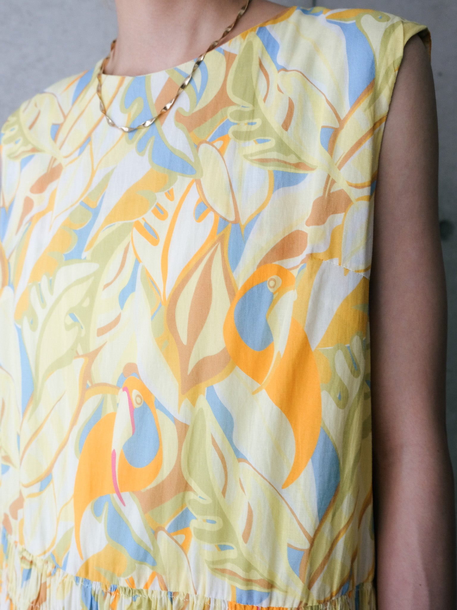 Botanical Bird Shirring Dress(ボタニカルバードシャーリングワンピース)[601568]yellow