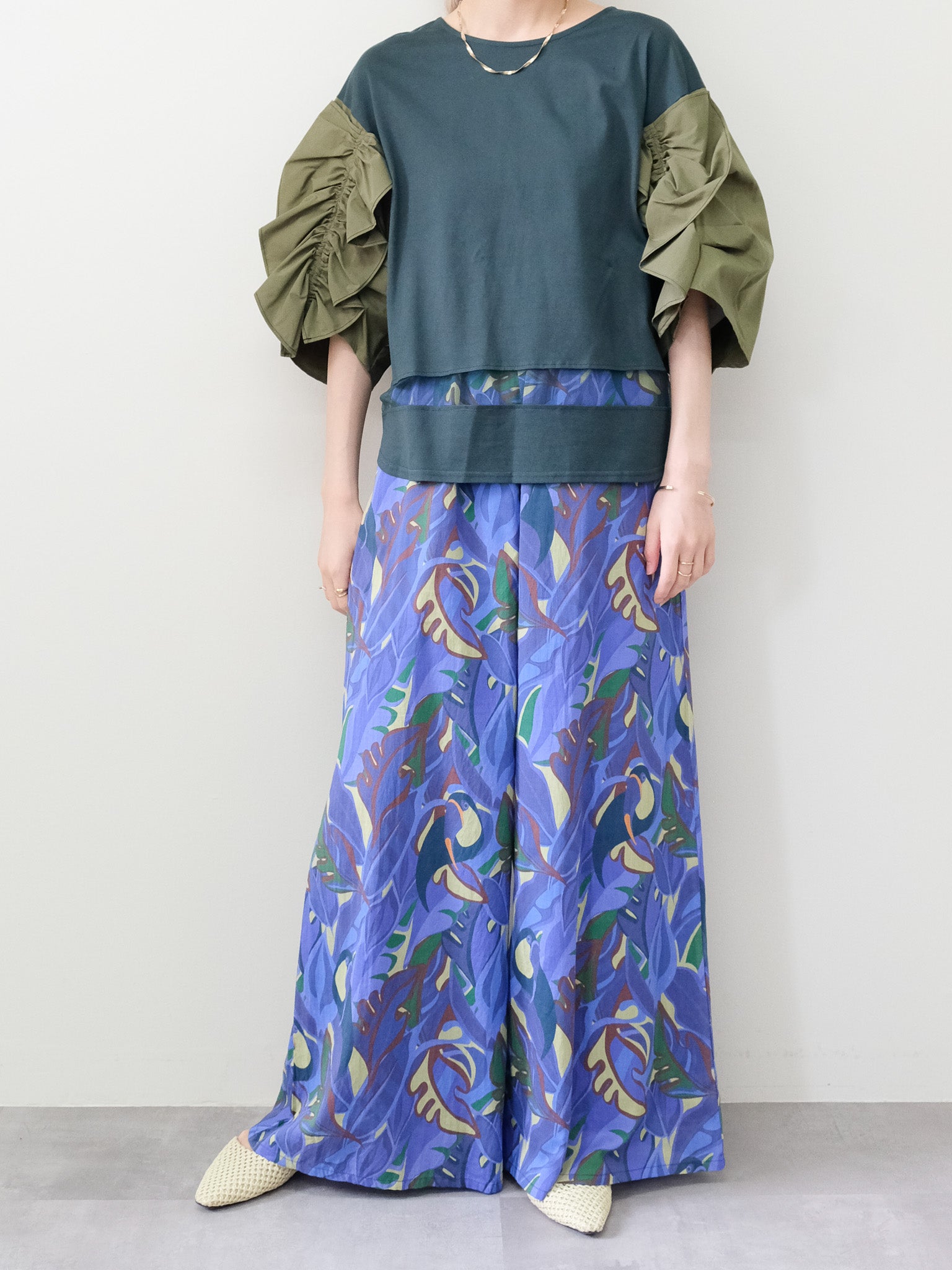 Botanical Bird Easy Pants(ボタニカルバードイージーパンツ[601569]blue