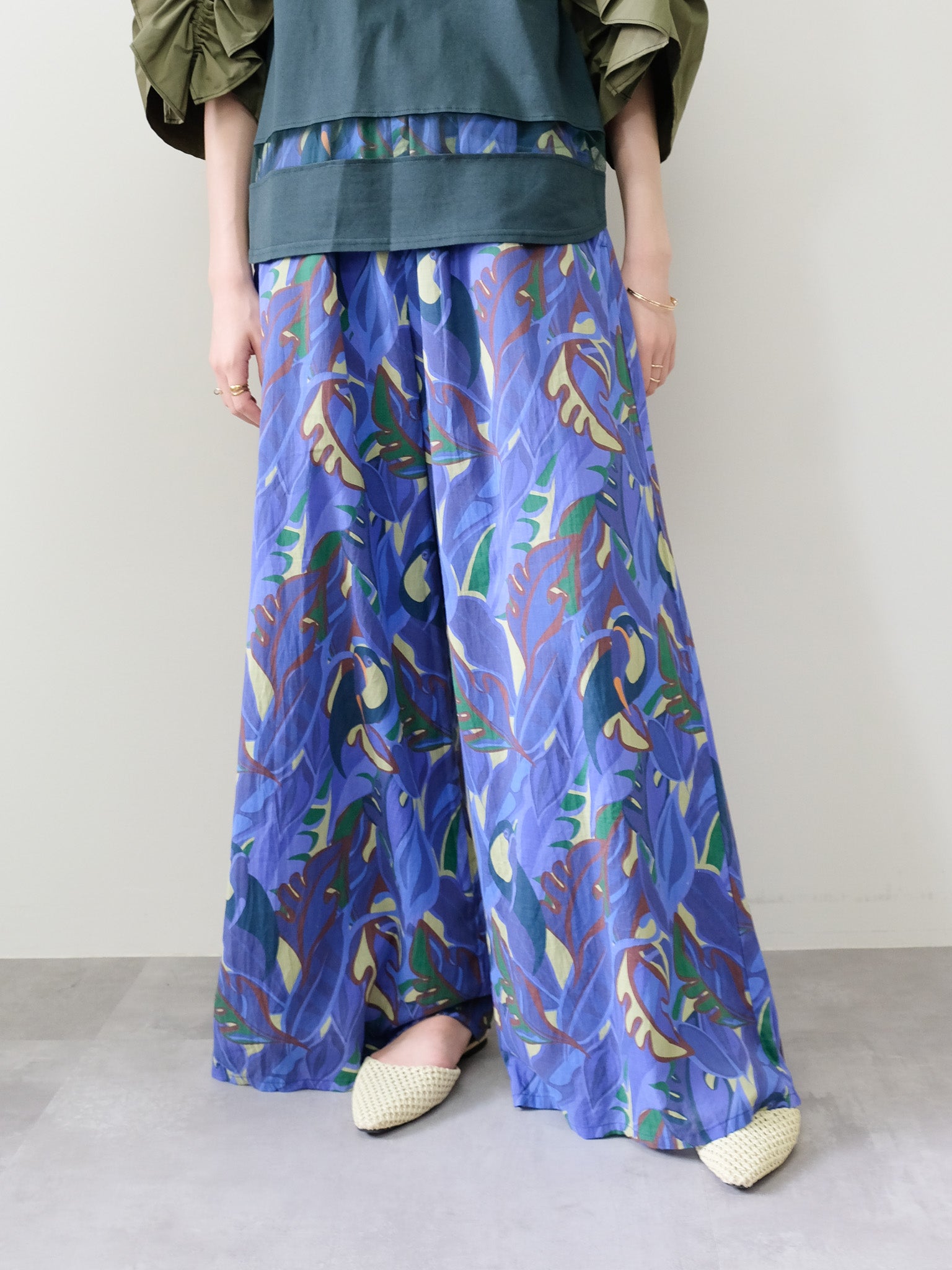 Botanical Bird Easy Pants(ボタニカルバードイージーパンツ[601569]blue