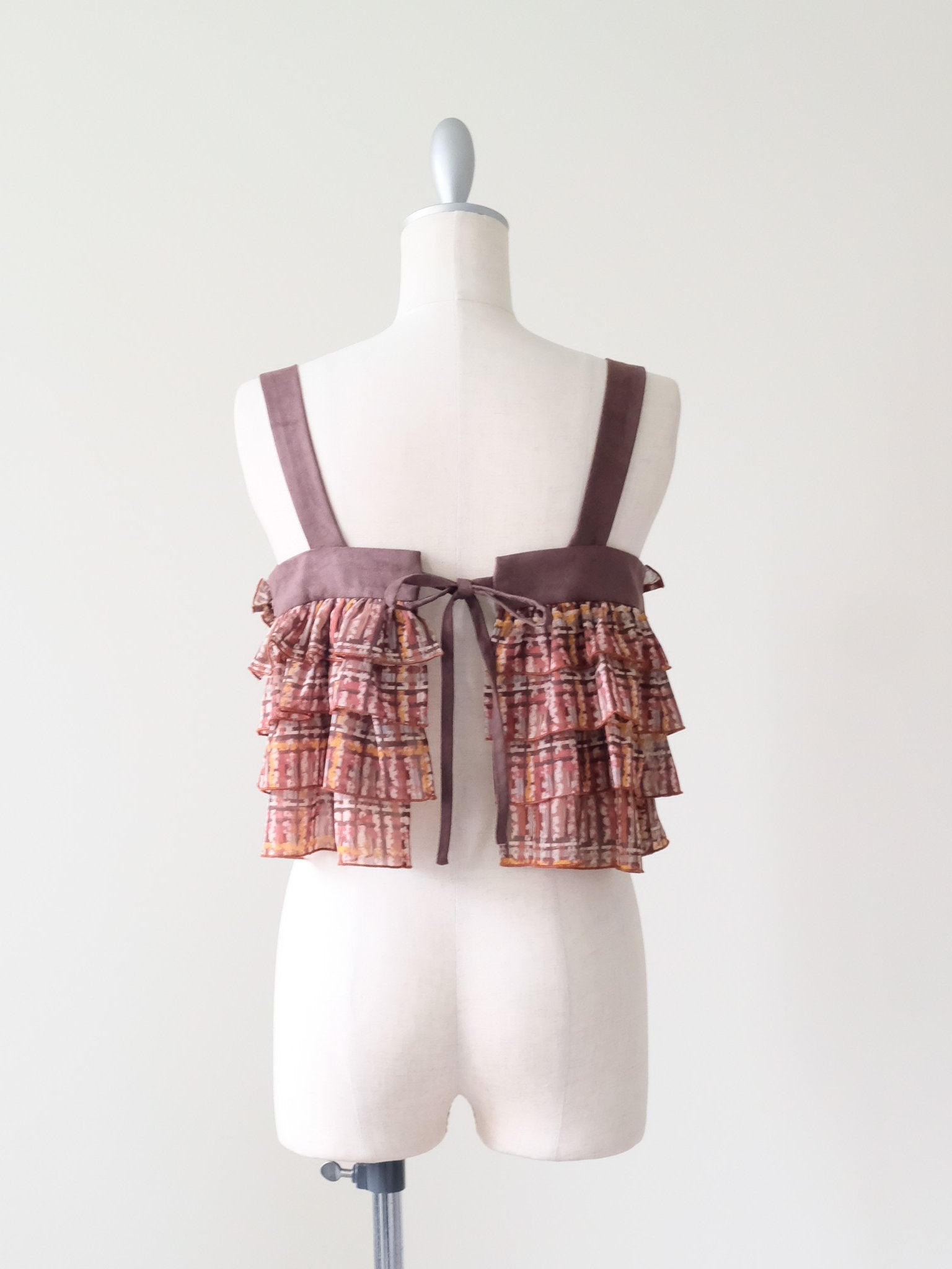 チェックプリントフリルティアードビスチェ [603335] brown